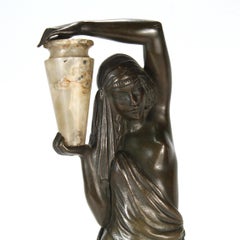 Andreé Guerval French Art Deco Bronze & Onyx Sculpture of Chysis / Woman & Urn