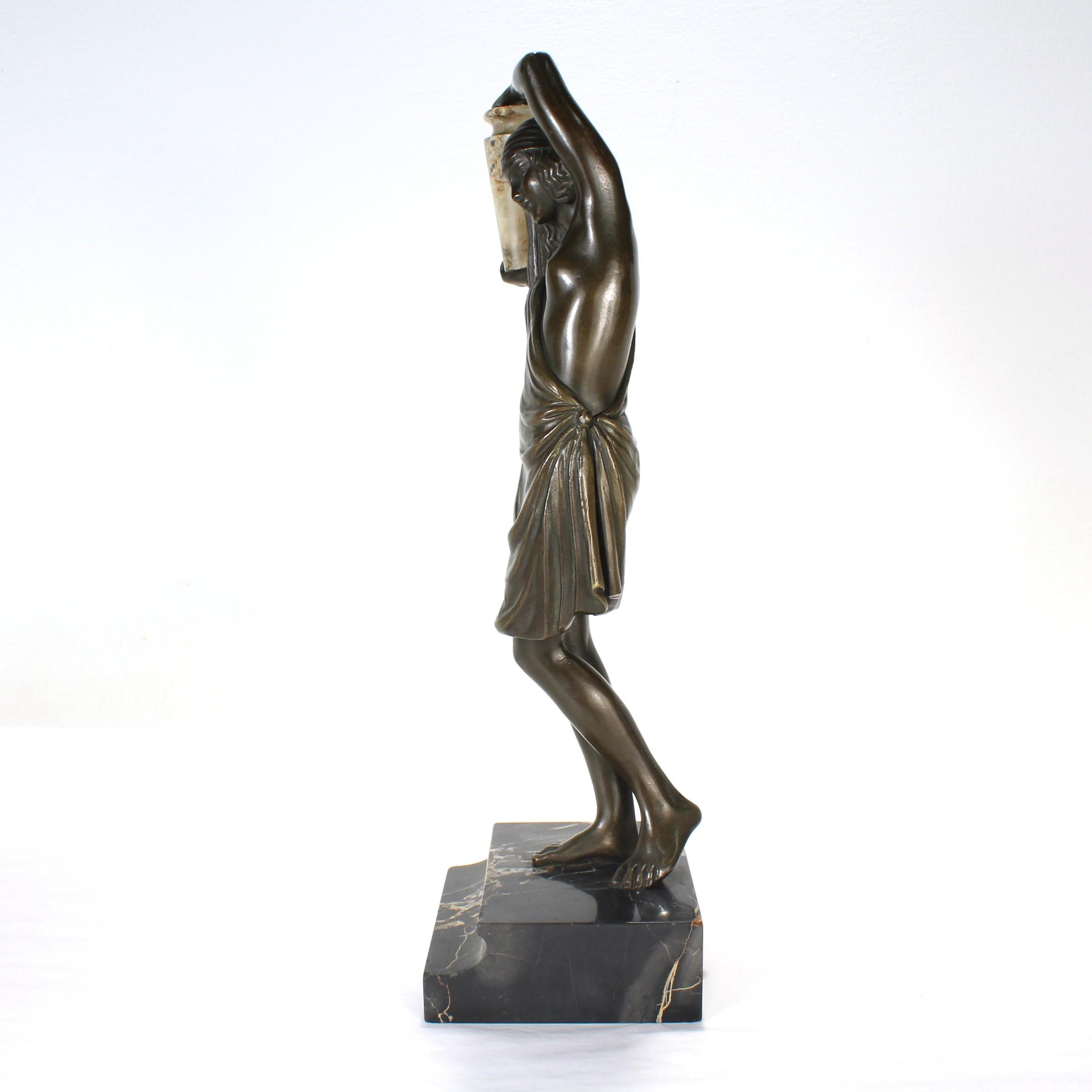 Andreé Guerval French Art Deco Bronze & Onyx Sculpture of Chysis / Woman & Urn For Sale 1