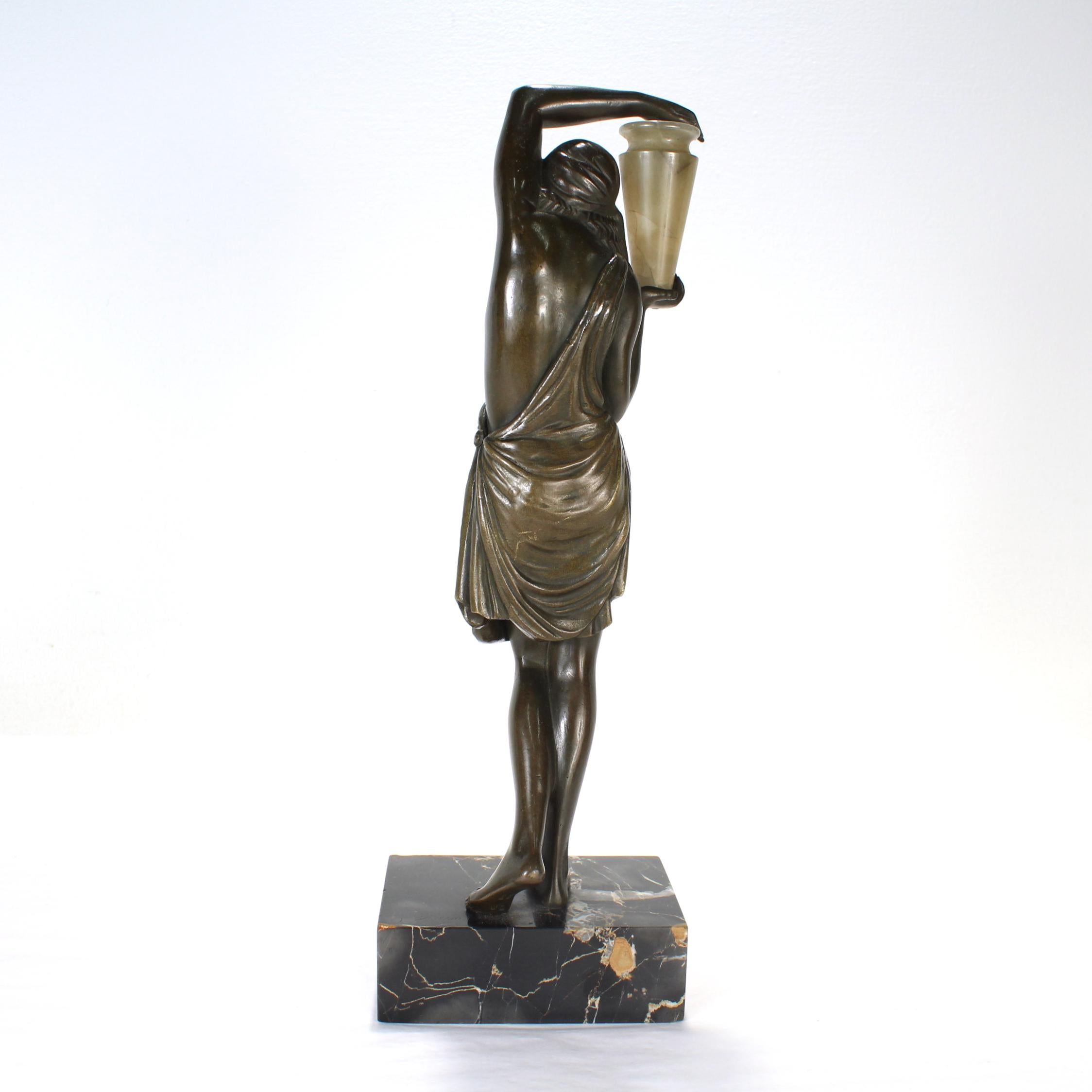 Andreé Guerval French Art Deco Bronze & Onyx Sculpture of Chysis / Woman & Urn For Sale 2