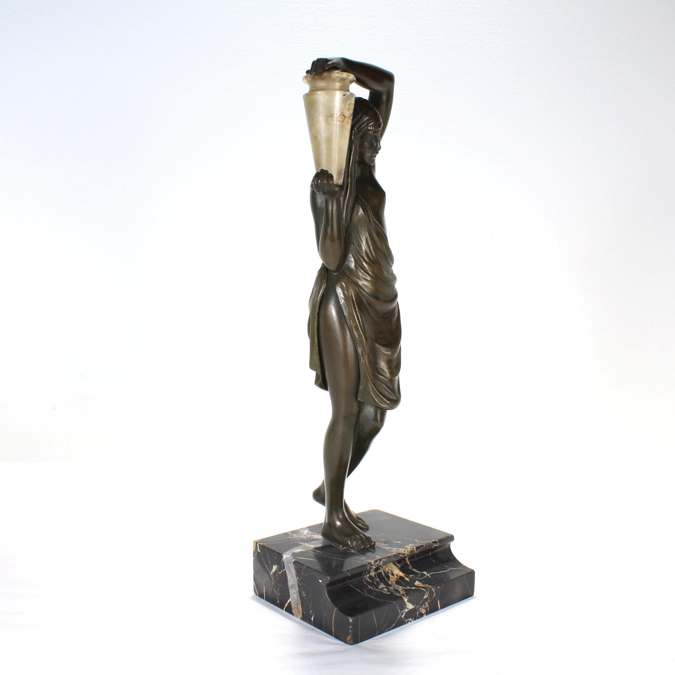 Andreé Guerval French Art Deco Bronze & Onyx Sculpture of Chysis / Woman & Urn For Sale 4