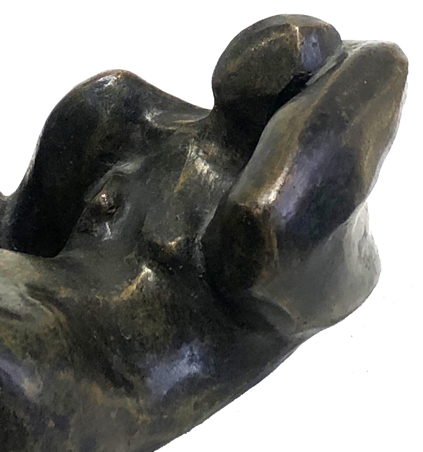 Andrée Hochar Fattal 
Forbidden Fruit
Modernist Patinated-Bronze Sculpture
XX Century

DIMENSIONS
Height: 4.75 inches                  
Width: 8.25 inches                   
Depth: 5.75 inches

ANDREE HOCHAR FATTAL is a sculptor who was born in