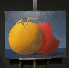Huge French Surrealist Oil Painting - A Bite of the Apple - 1970's
