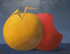 Huge French Surrealist Oil Painting - A Bite of the Apple - 1970's