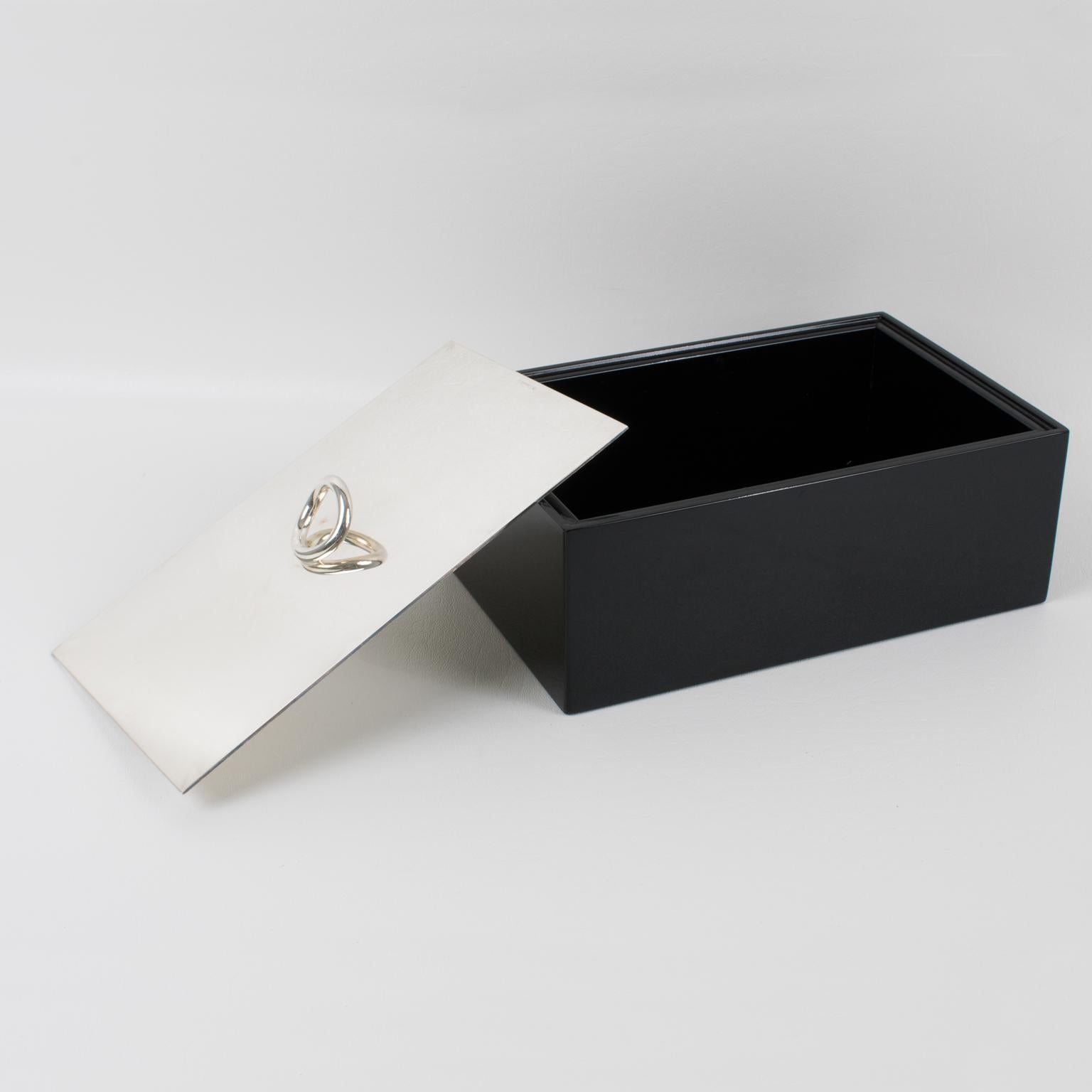 Modern Andrée Putman for Christofle Silver Plate and Black Lacquer Vertigo Box