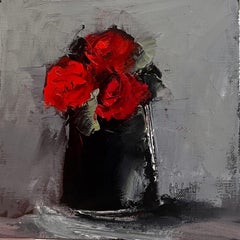 Trois Roses Rouges by Andree Thobaty, French Contemporary Floral Painting