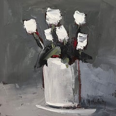Tulipes Blanches d'Andrée Thobaty, petite peinture florale contemporaine française