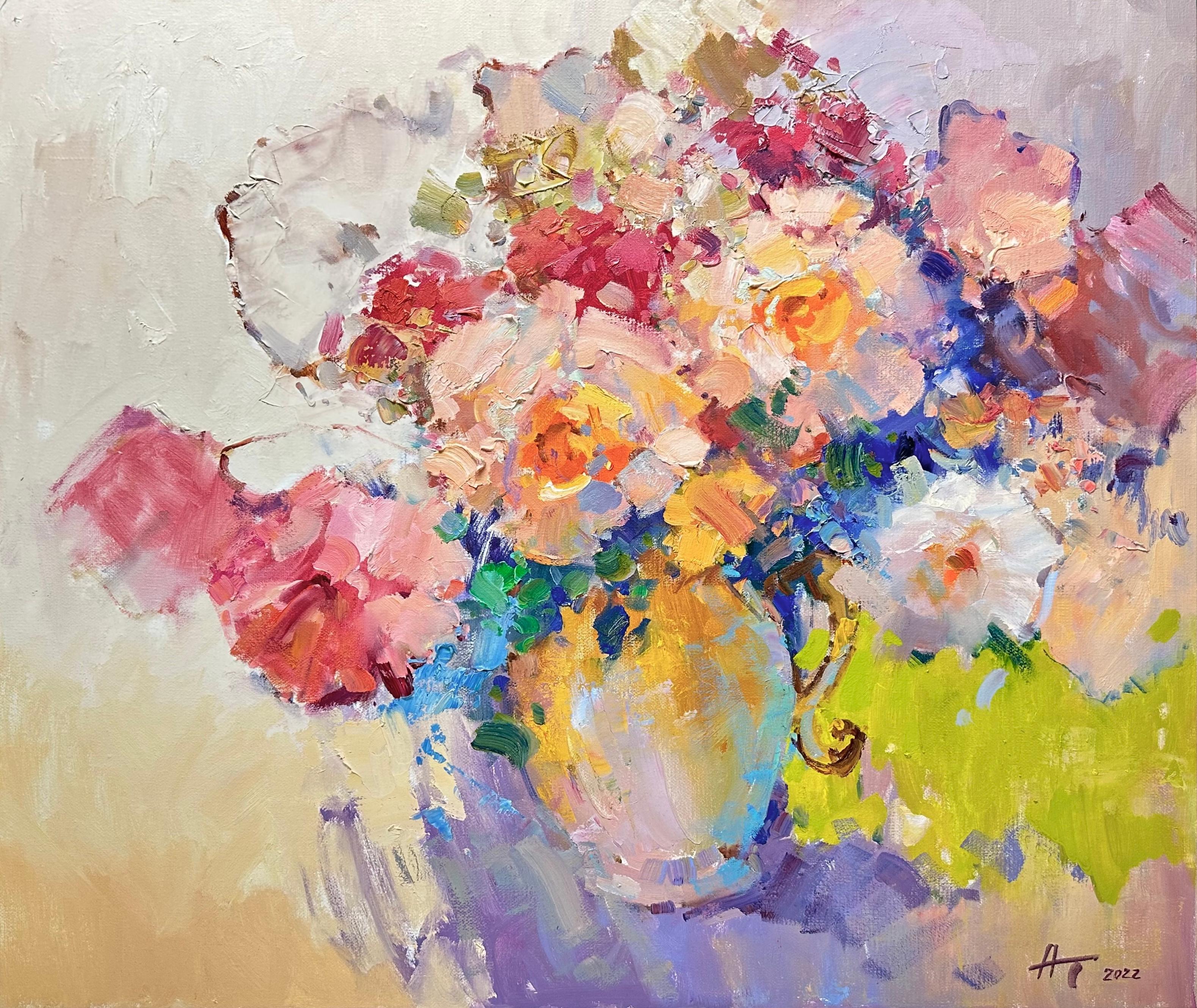 "Bouquet" is a vivid painting inspired by bright and intense colors. In this work of art, you will see a bouquet of flowers that simply radiates with vibrant colors and dynamism.

The color palette of the painting includes saturated shades such as