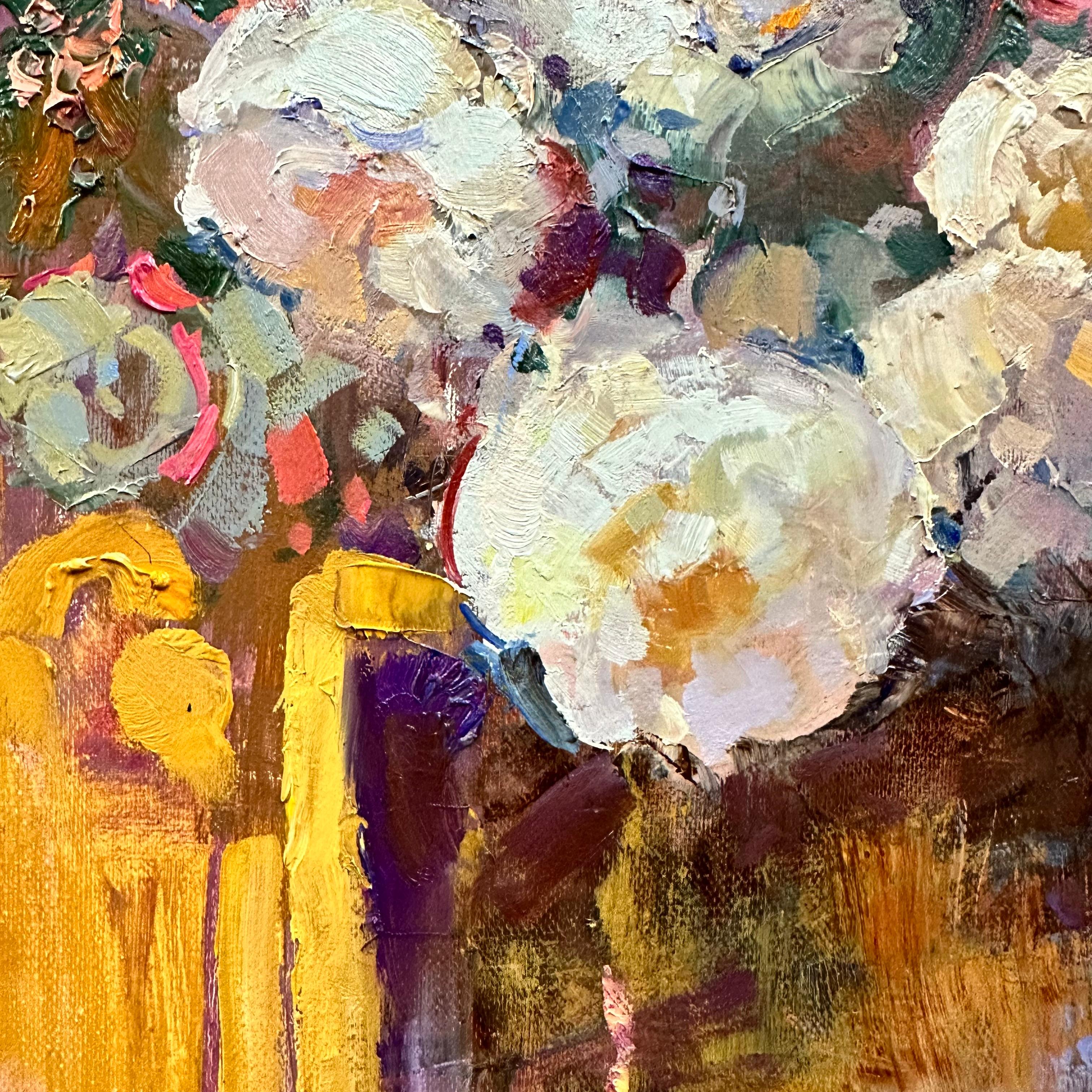 Bouquet on gold Original Oil Painting with Flowers by Andrei Belaichuk For Sale 3