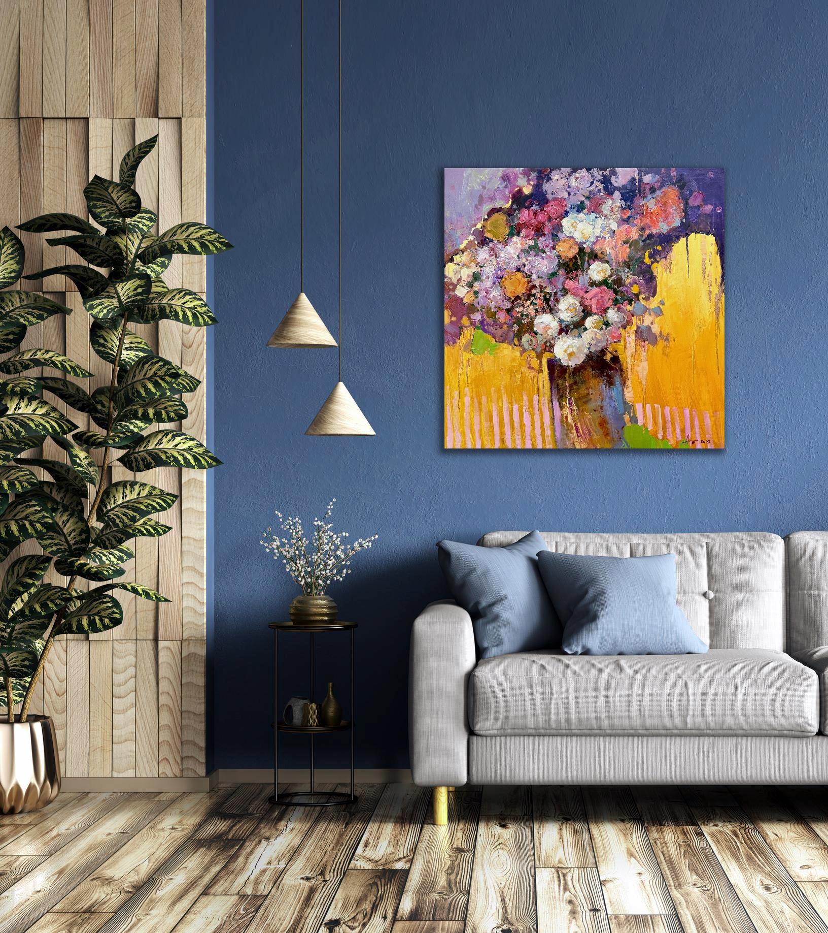 Bouquet on gold Original Oil Painting with Flowers by Andrei Belaichuk For Sale 5