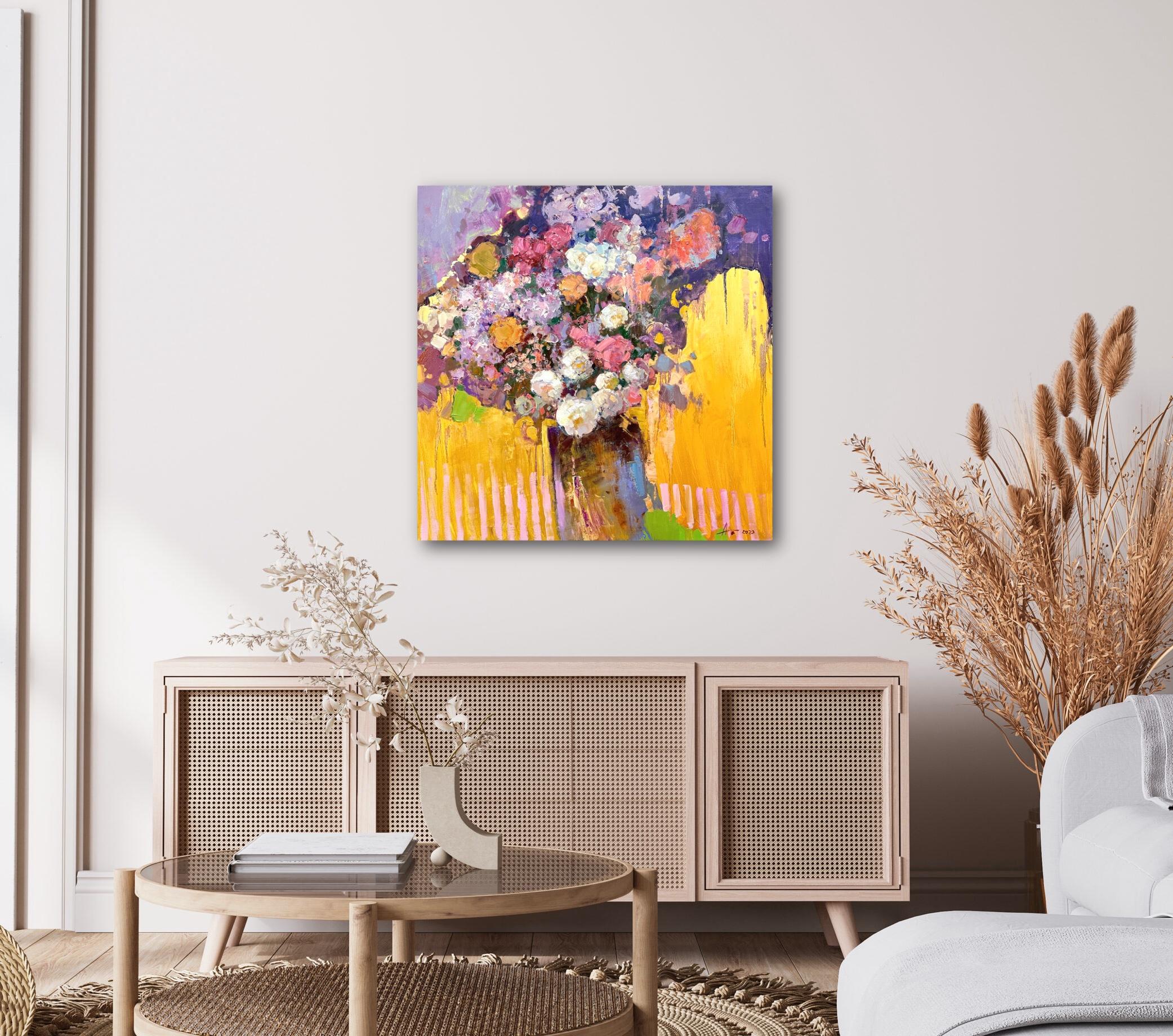 Bouquet on gold Original Oil Painting with Flowers by Andrei Belaichuk For Sale 6