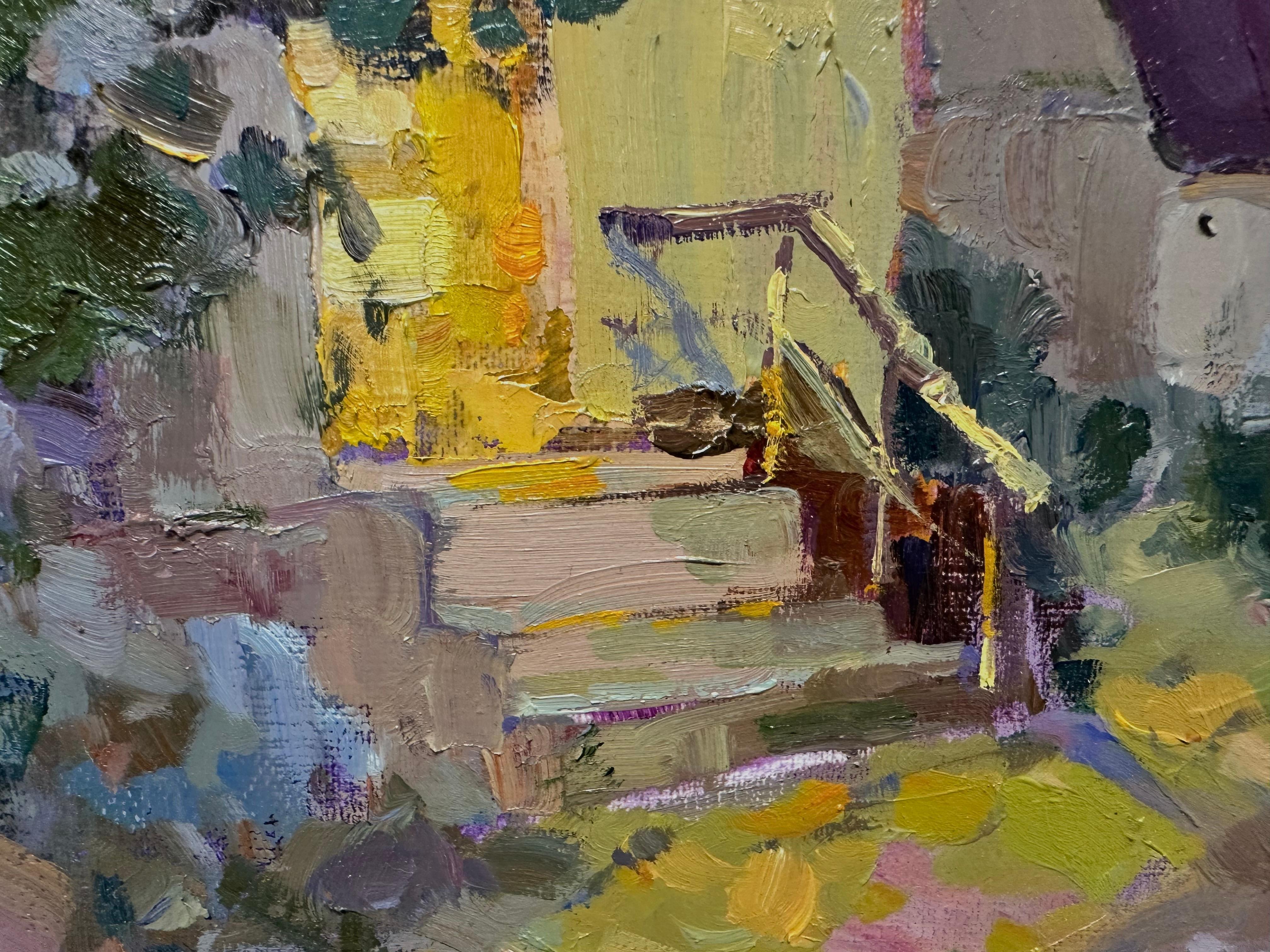 Cortile serale Pittura a olio originale impressionista di Andrei Belaichuk 1