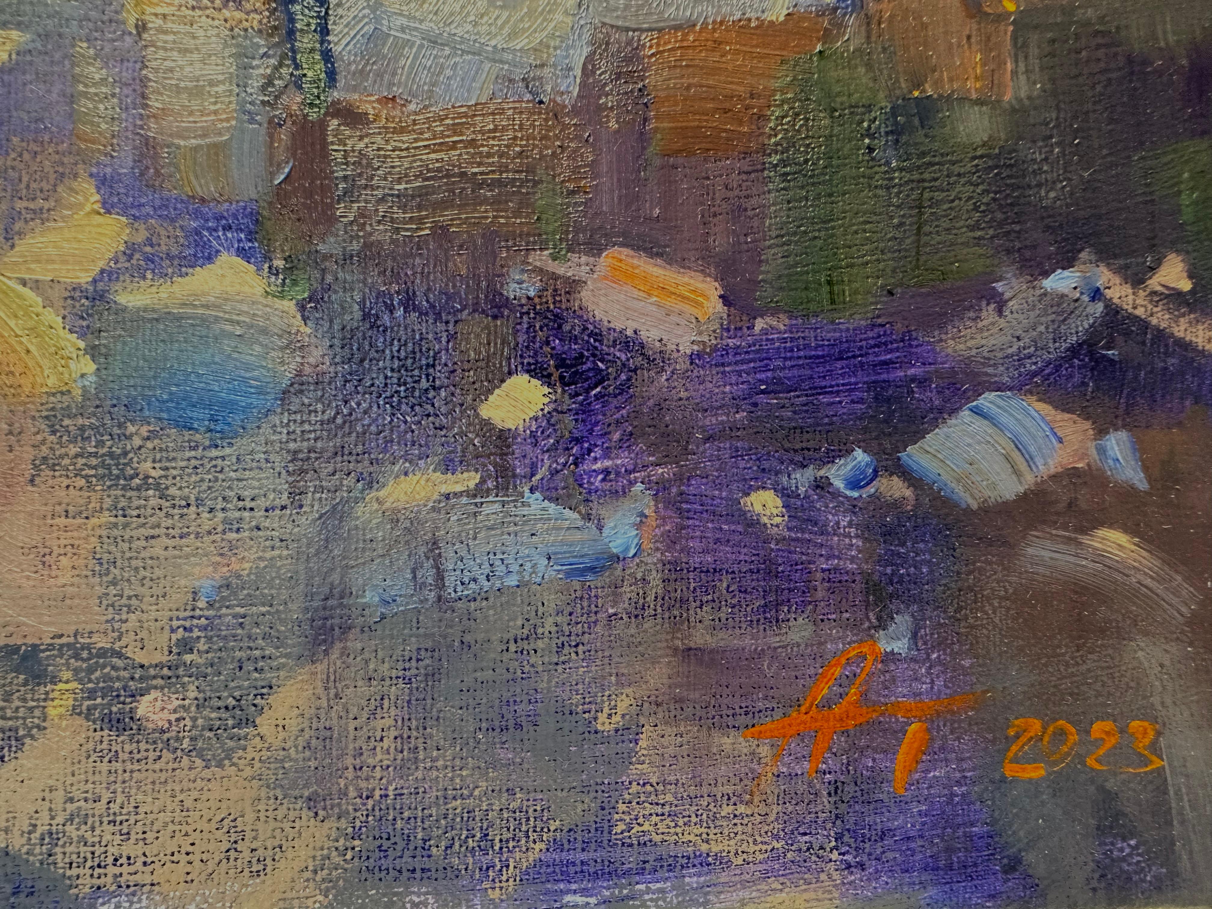 Cortile serale Pittura a olio originale impressionista di Andrei Belaichuk 2