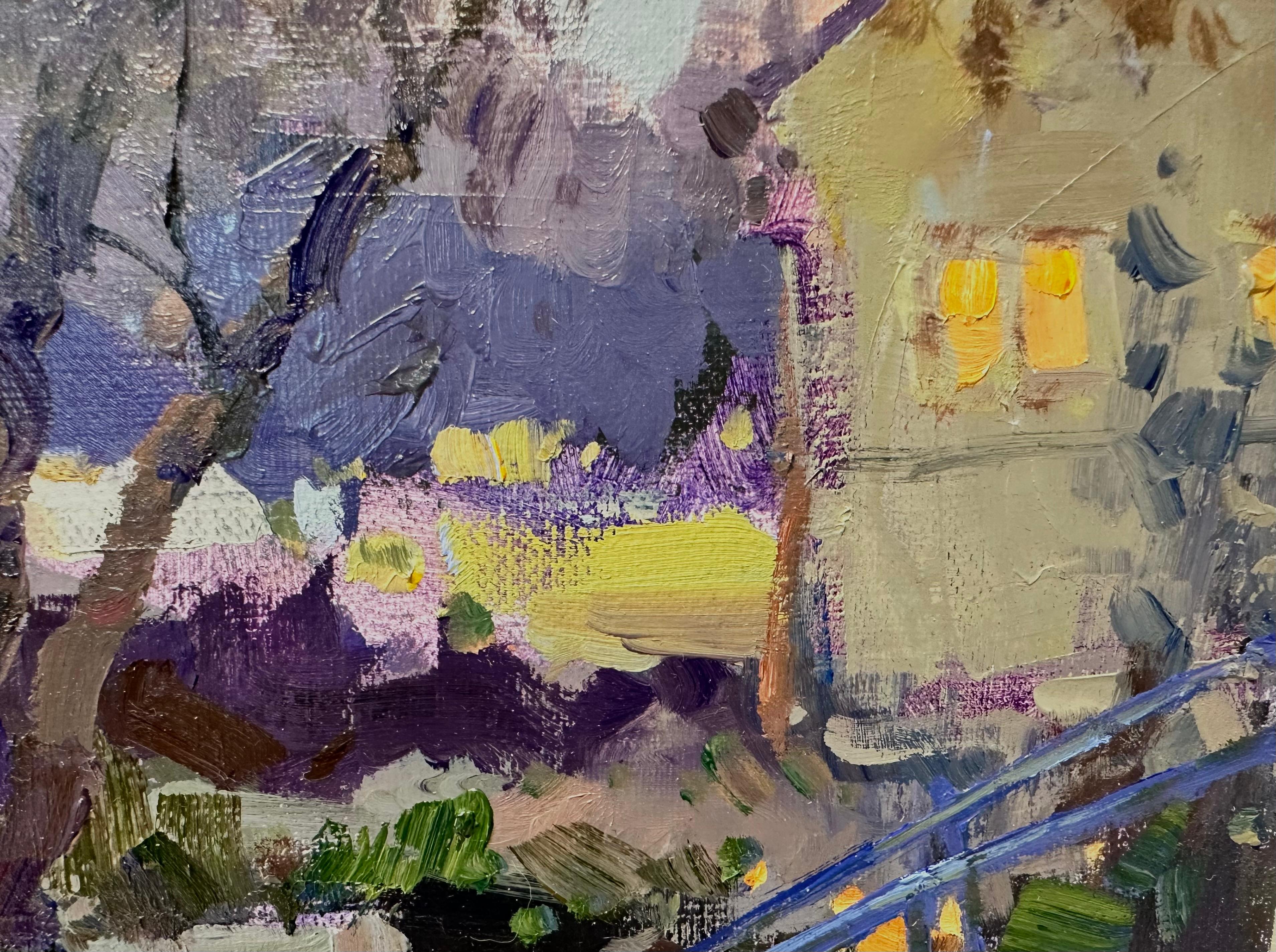 Cortile serale Pittura a olio originale impressionista di Andrei Belaichuk 3