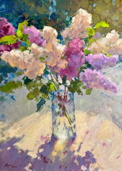 Lilac Original Oil Painting with Flowers by Andrei Belaichuk