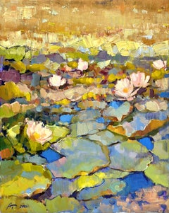 Lilien, Original impressionistisches Ölgemälde von Andrei Belaichuk 