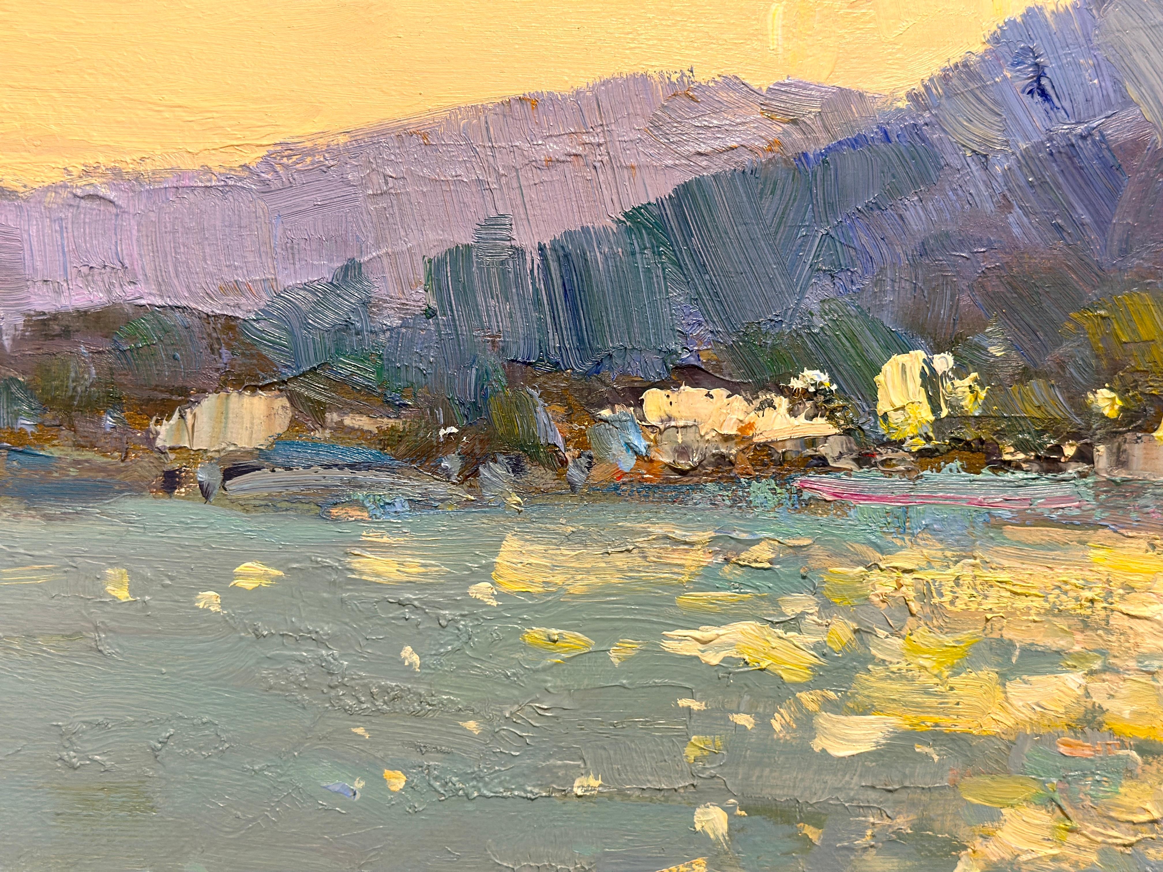 Wenn die Sonne das Wasser berührt, beginnt die geheimnisvollste Zeit für eine Reise. Das Gemälde 