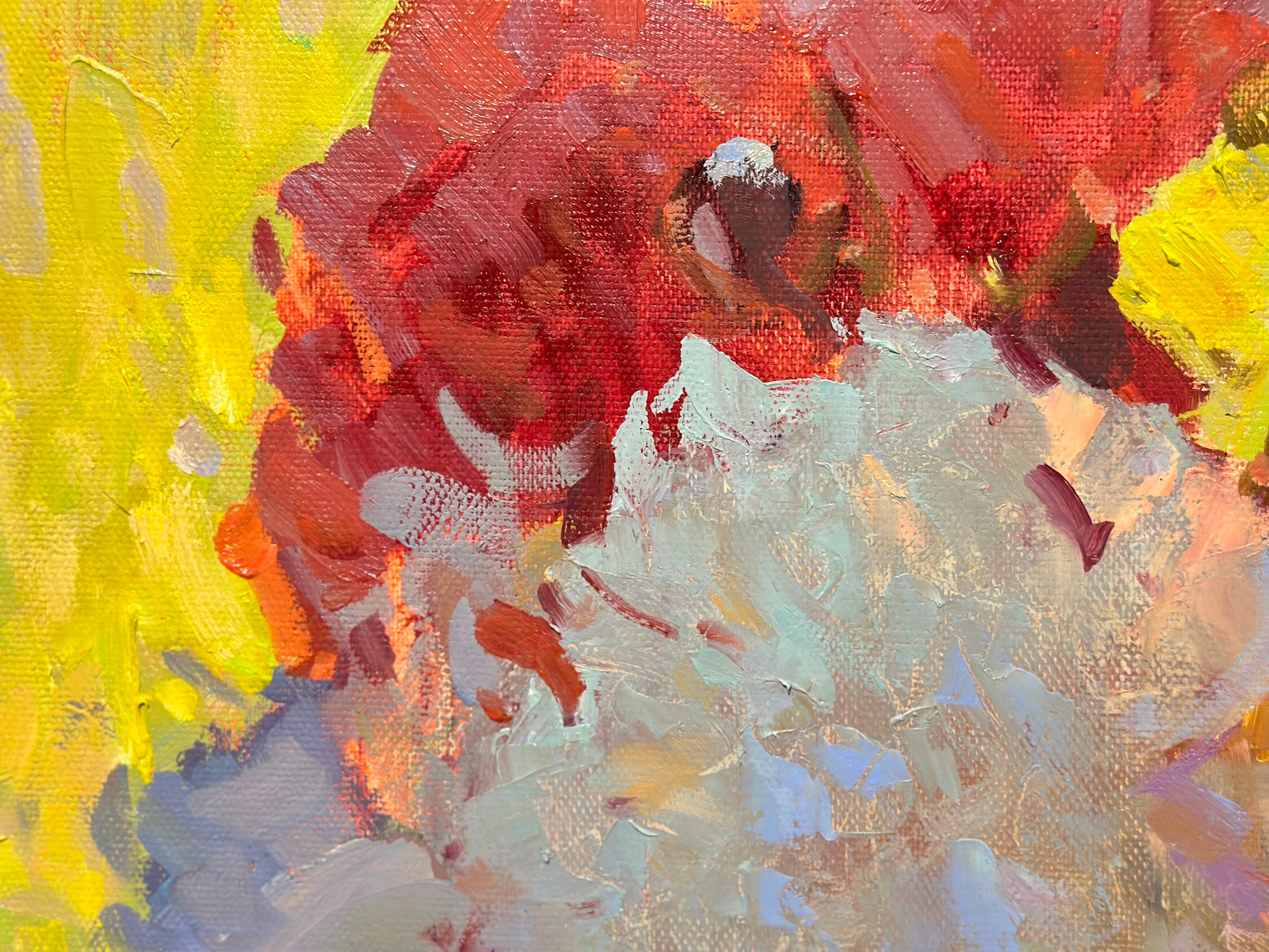 Peonie. Valzer del fuoco - Still-Life Painting Marrone di Andrei Belaichuk