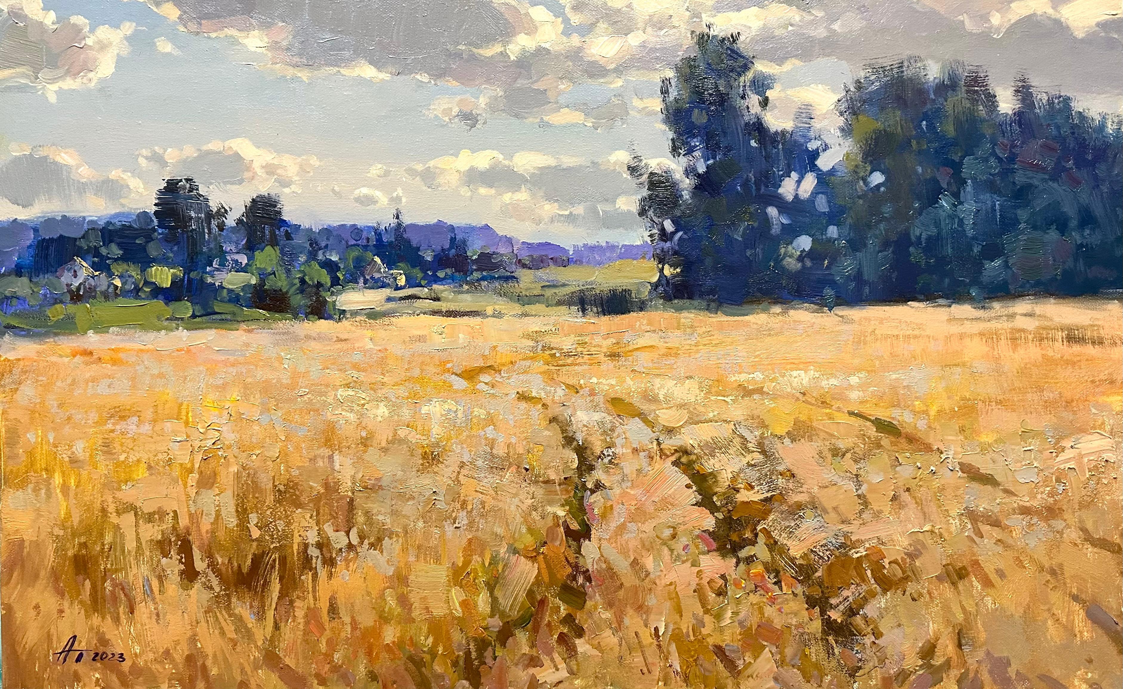 "Rye" is a painting that illustrates calmness and serenity. This artistic work depicts a golden field of rye, swaying in the breeze under a clear blue sky.
The color palette of the painting includes warm shades of golden and amber, creating a sense
