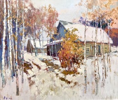 Silence Original Winter-Häuschen-Landschaft, Ölgemälde von Andrei Belaichuk