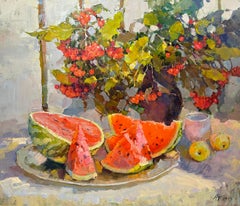 Summer Aroma Original Oil Painting Stillife with Watermelon by Andrei Belaichuk