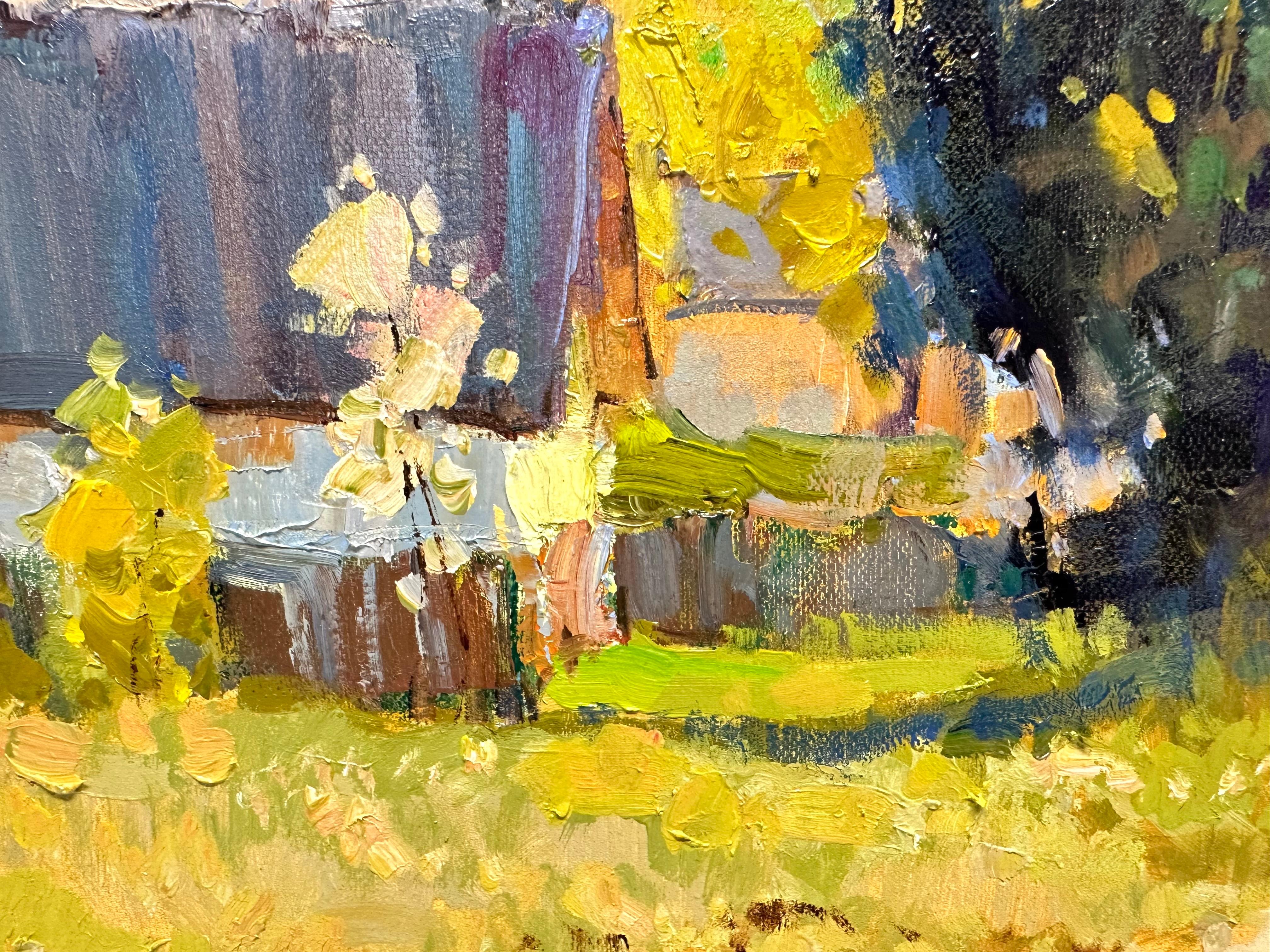 Summer Morning Original Village Sunny Landscape Oil Painting by Andrei Belaichuk For Sale 1