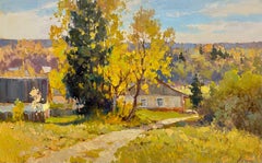 Summer Morning Original Village Sunny Landscape Oil Painting by Andrei Belaichuk