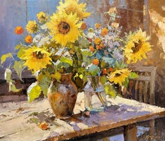Sunflowers Original Realist Oil Painting with Flowers by Andrei Belaichuk