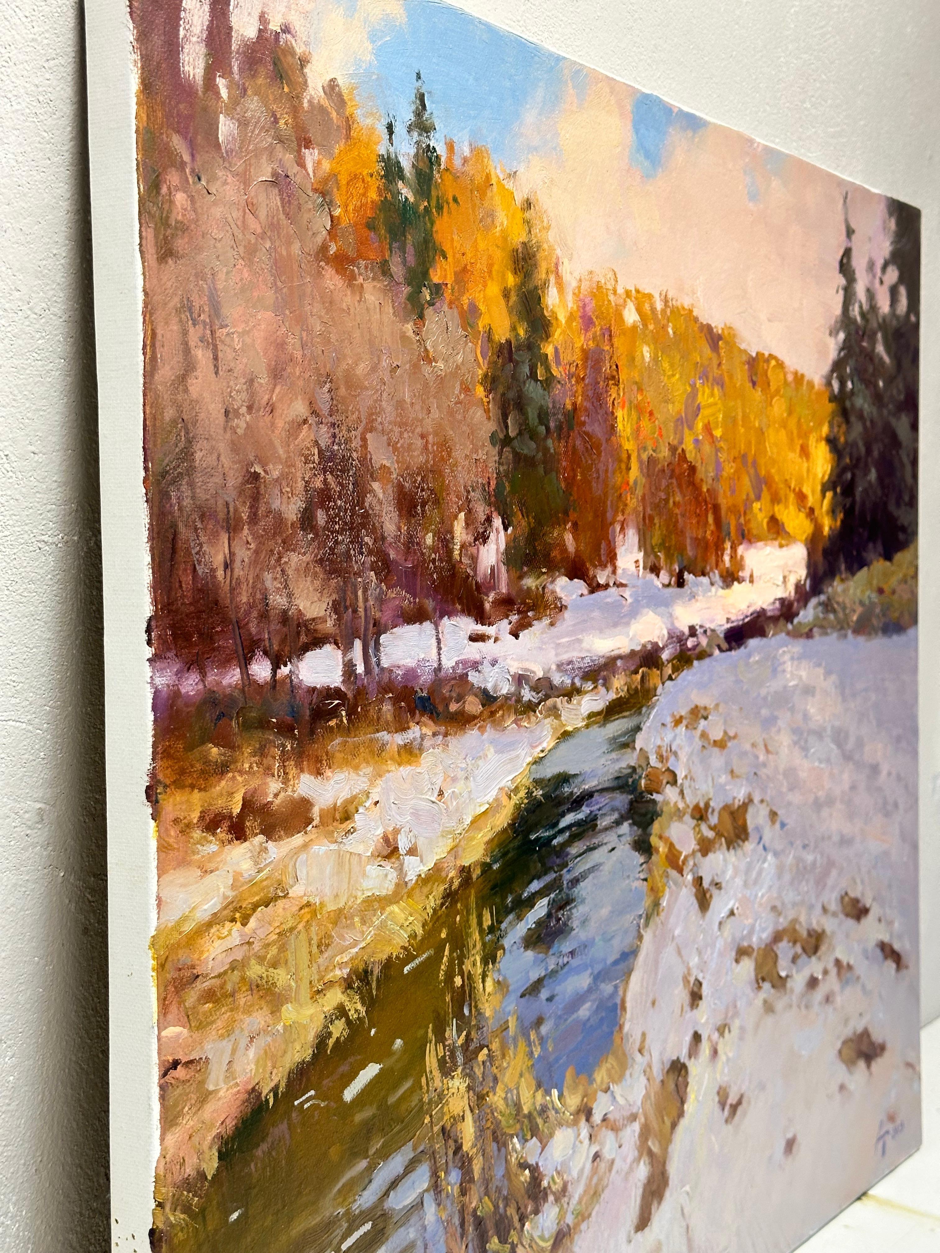 Warm January Original Winter Landscape Oil Painting by Andrei Belaichuk For Sale 6