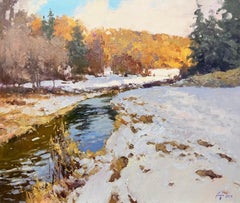 Warm January Original Winter Landscape Oil Painting by Andrei Belaichuk