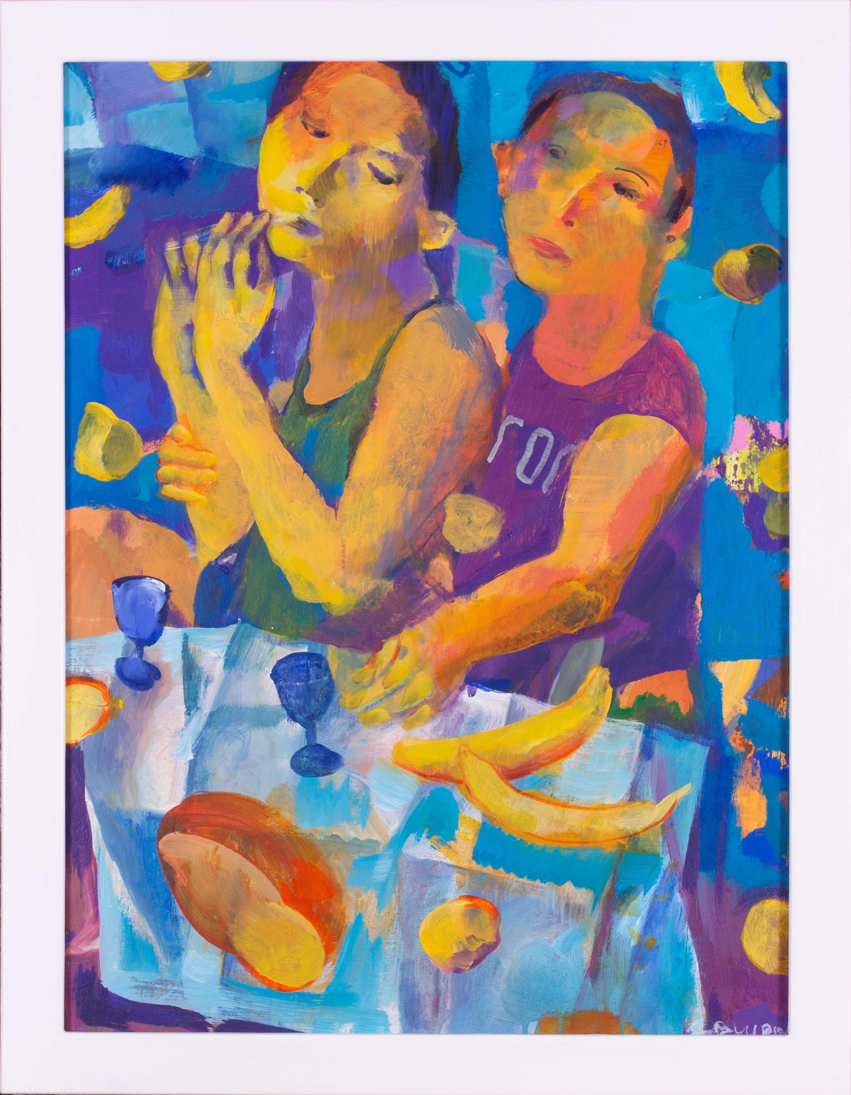 Contemporary Ukrainian oil painting 'Twins' by Andrei Bludov, blues and oranges