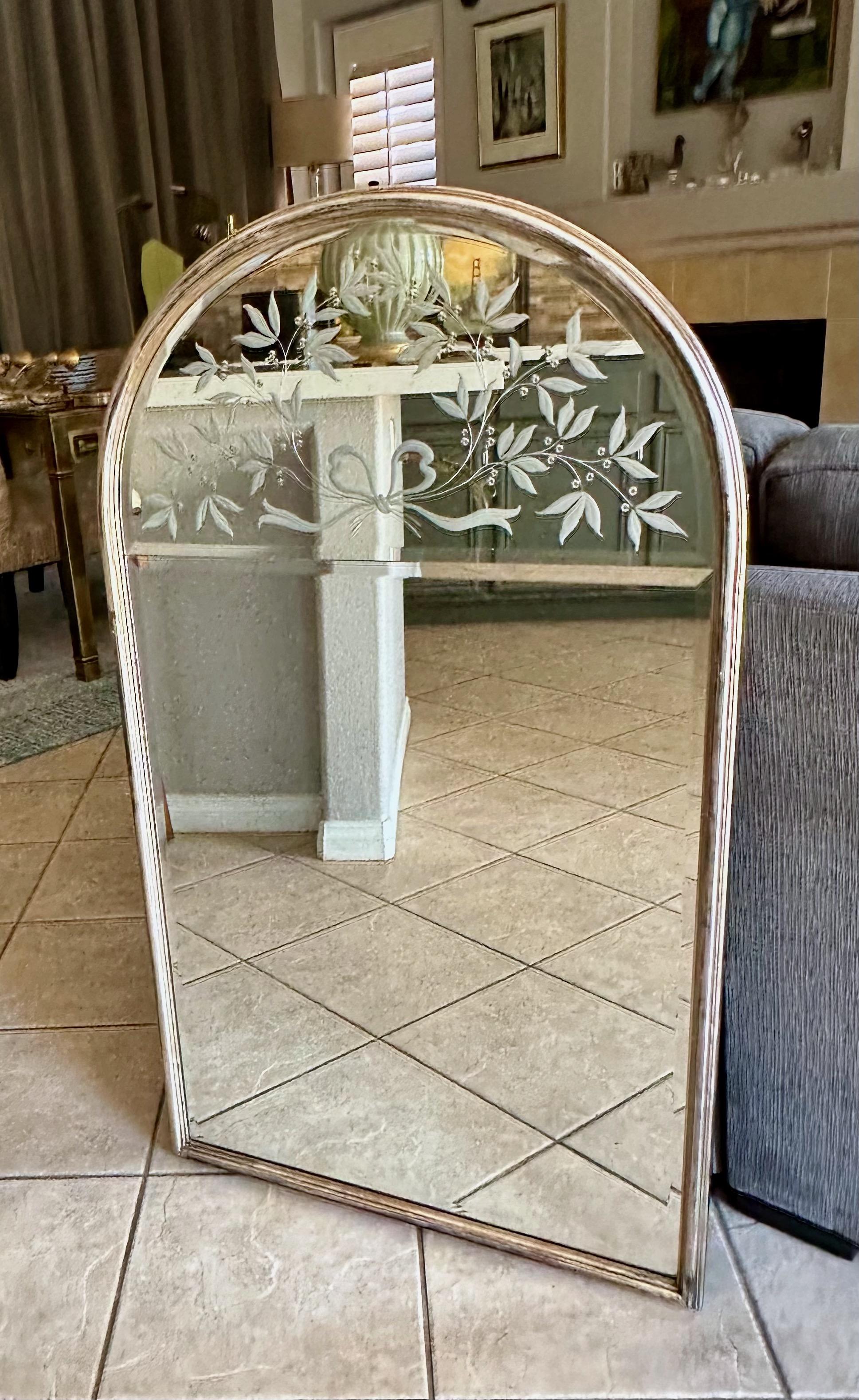 ANDREI ENZO Labarge Italian Etched Arched Wall Mirror For Sale 5