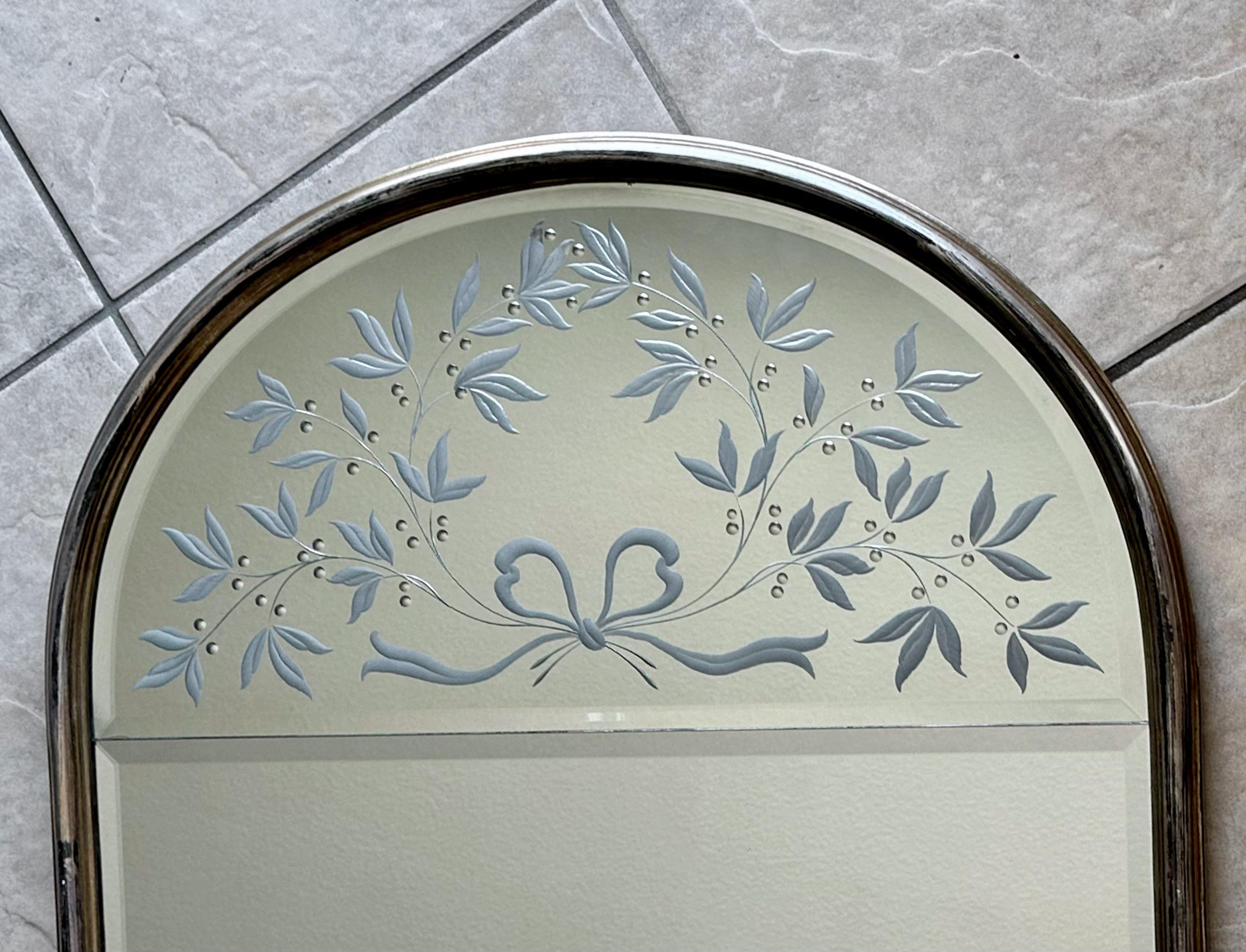 ANDREI ENZO Labarge Italian Etched Arched Wall Mirror For Sale 6