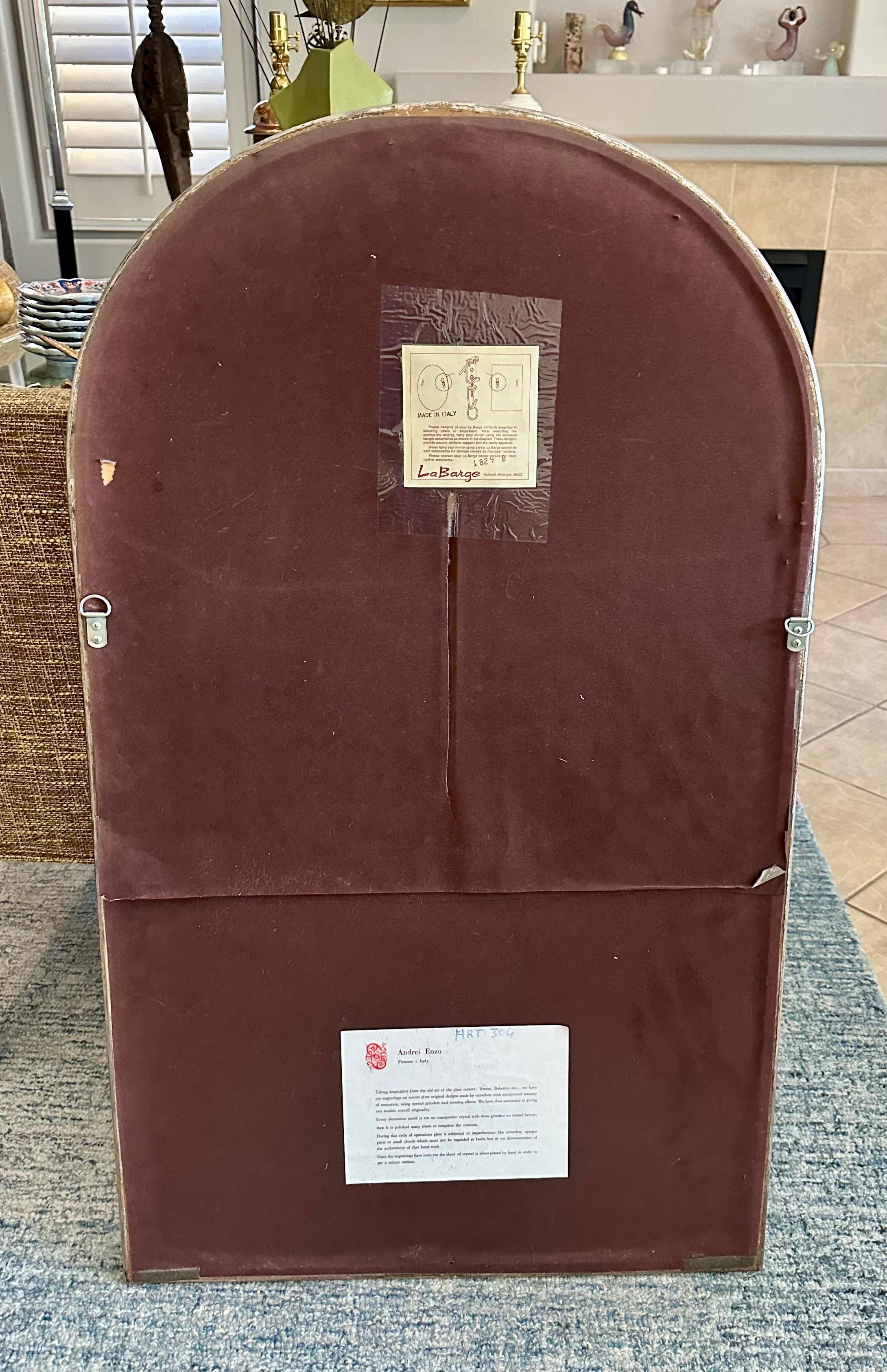ANDREI ENZO Labarge Italian Etched Arched Wall Mirror For Sale 12
