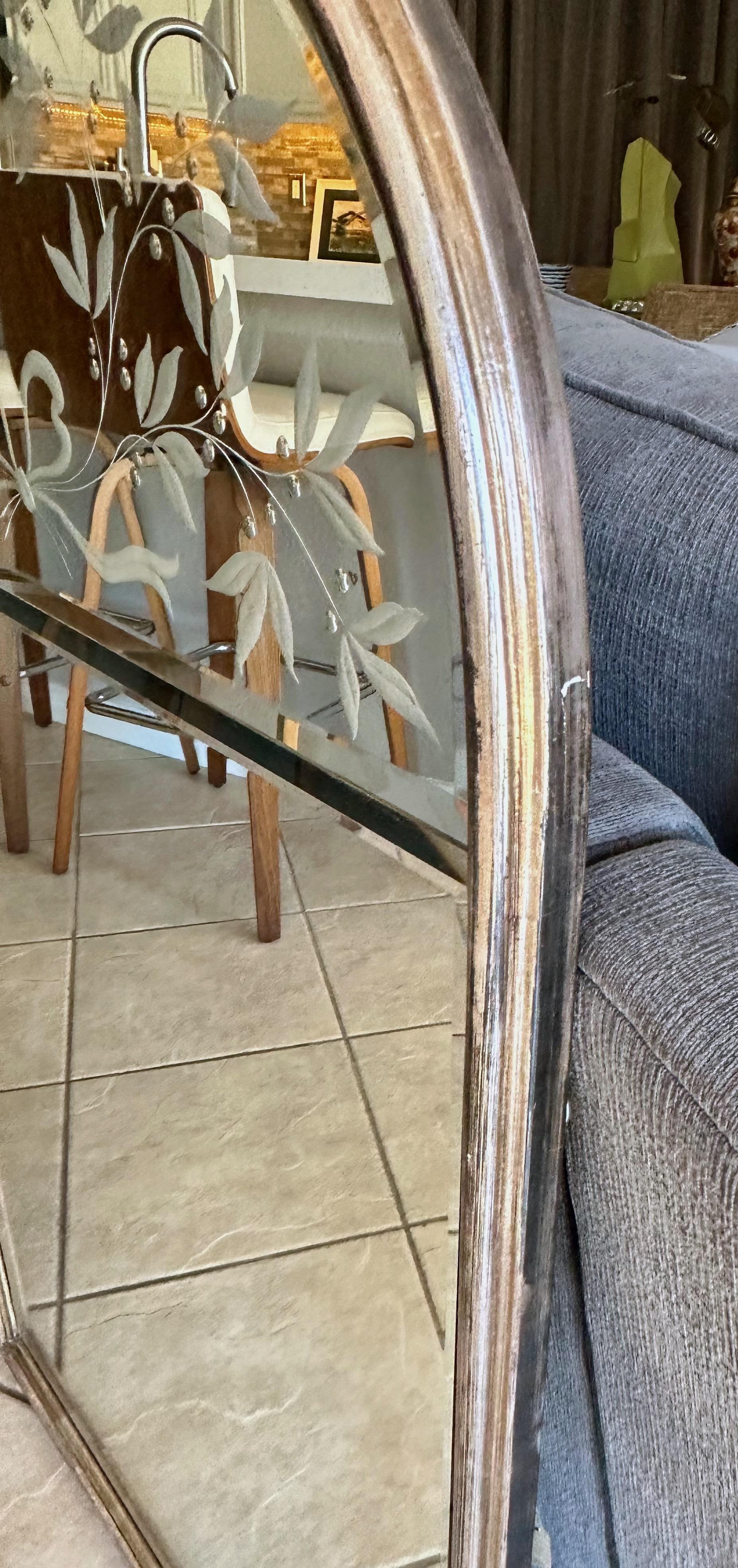 Glass ANDREI ENZO Labarge Italian Etched Arched Wall Mirror For Sale
