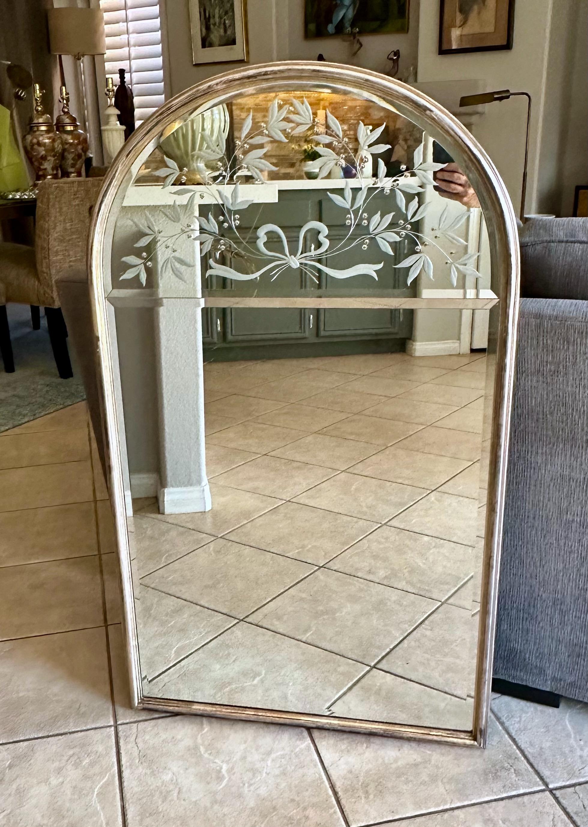 ANDREI ENZO Labarge Italian Etched Arched Wall Mirror For Sale 2