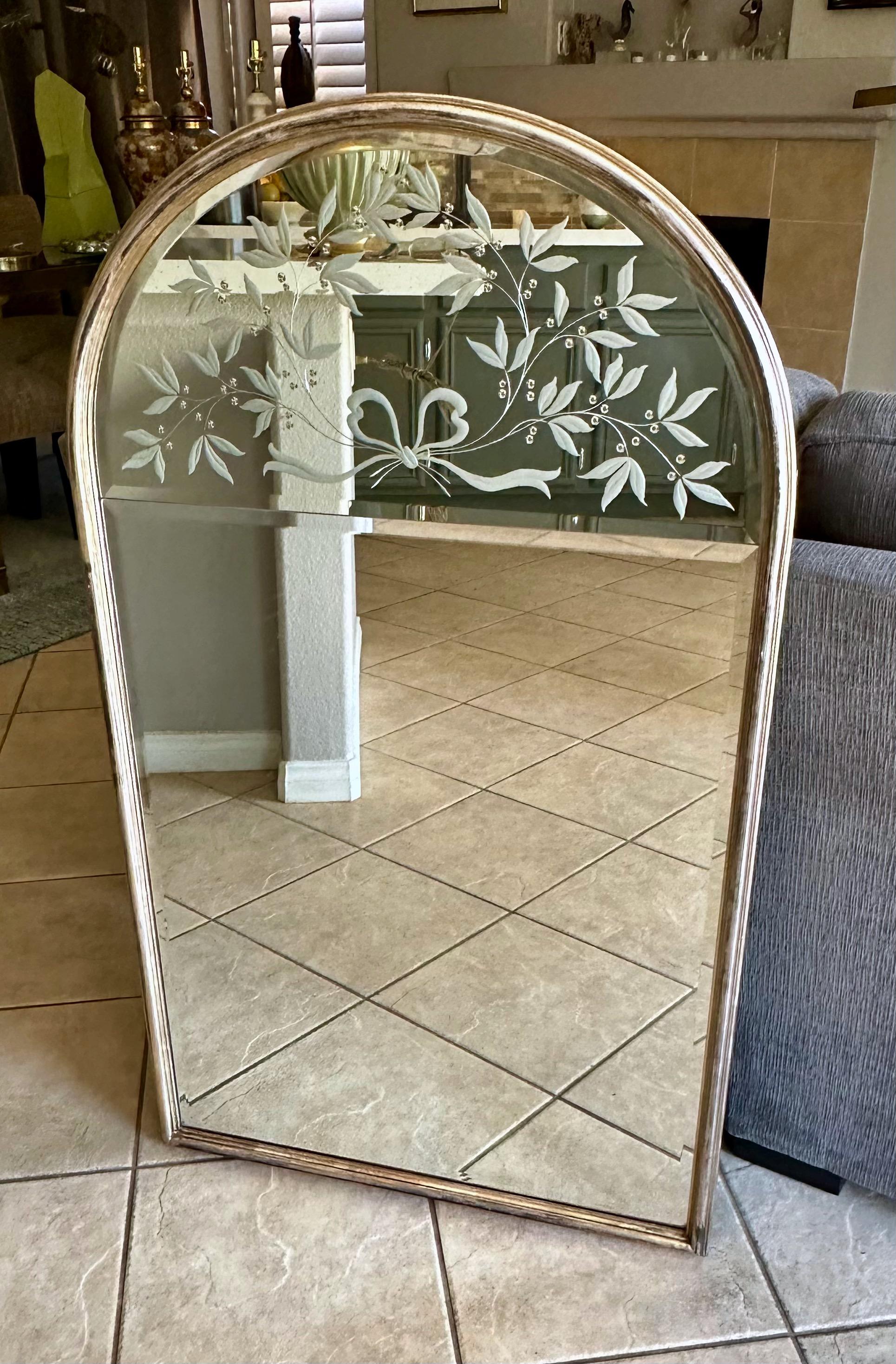 ANDREI ENZO Labarge Italian Etched Arched Wall Mirror For Sale 4