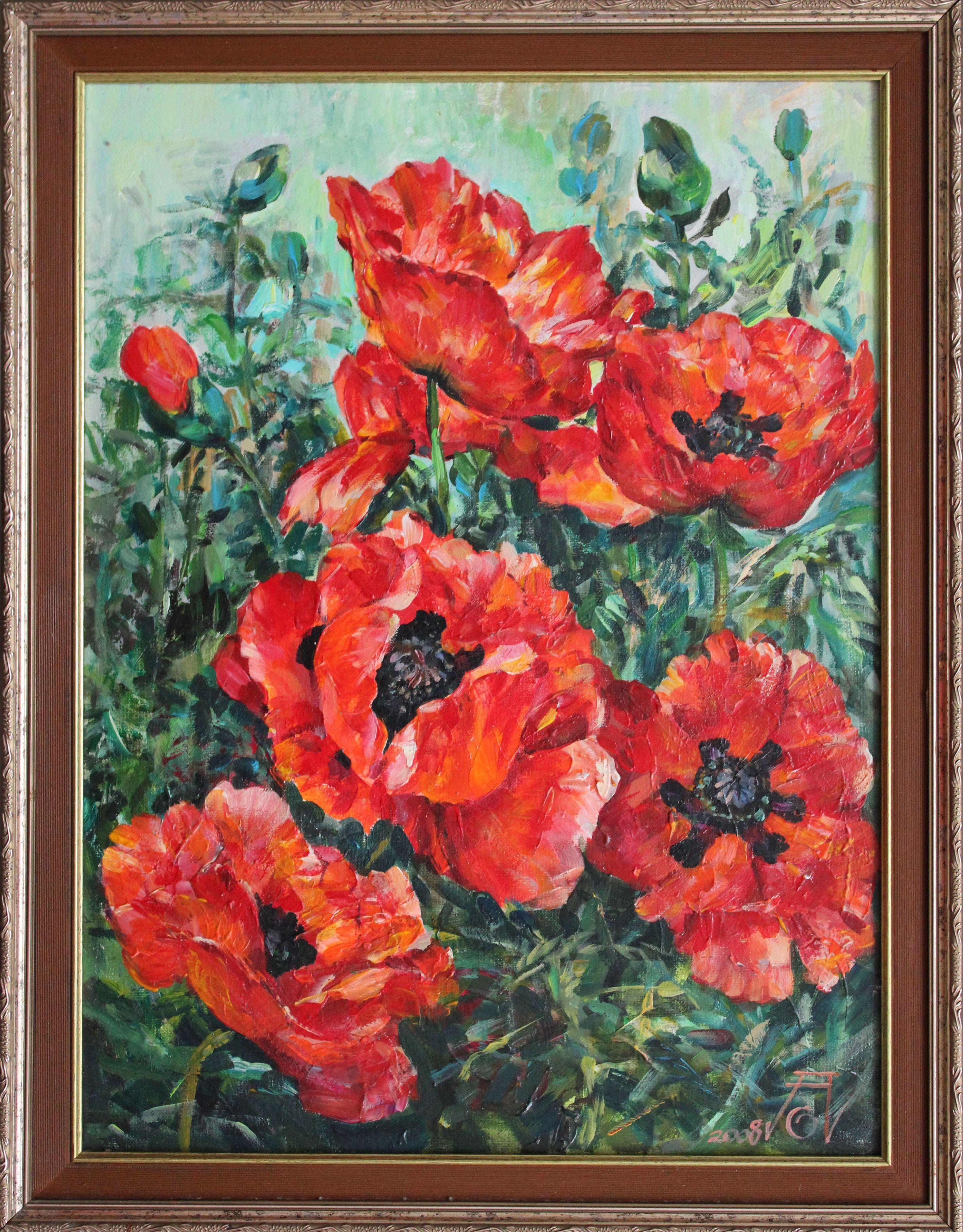 Poppy. Canvas, cardboard, oil, 61x45.5 cm - Painting by Andrei Gorgoc 