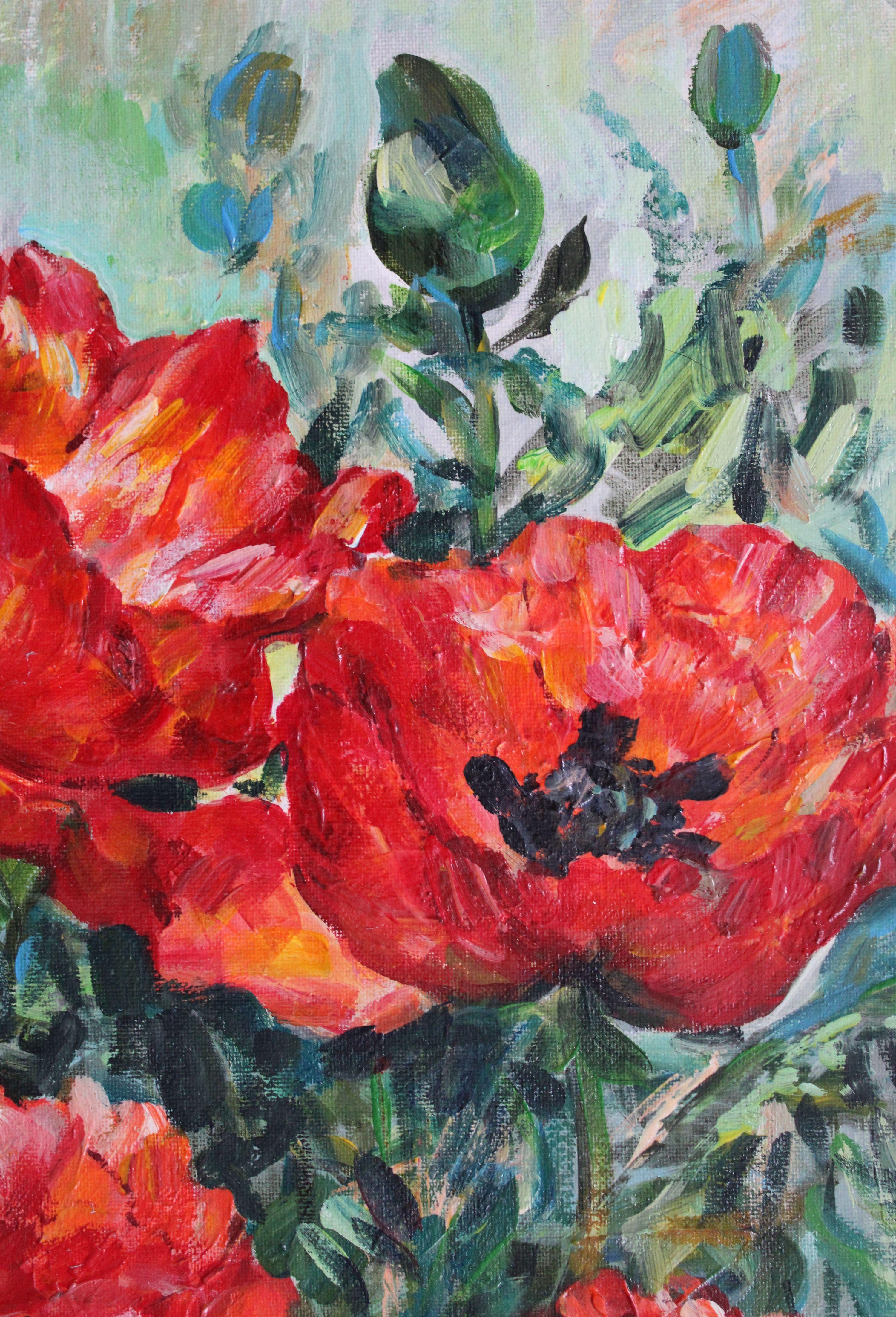 Poppy. Canvas, cardboard, oil, 61x45.5 cm For Sale 2