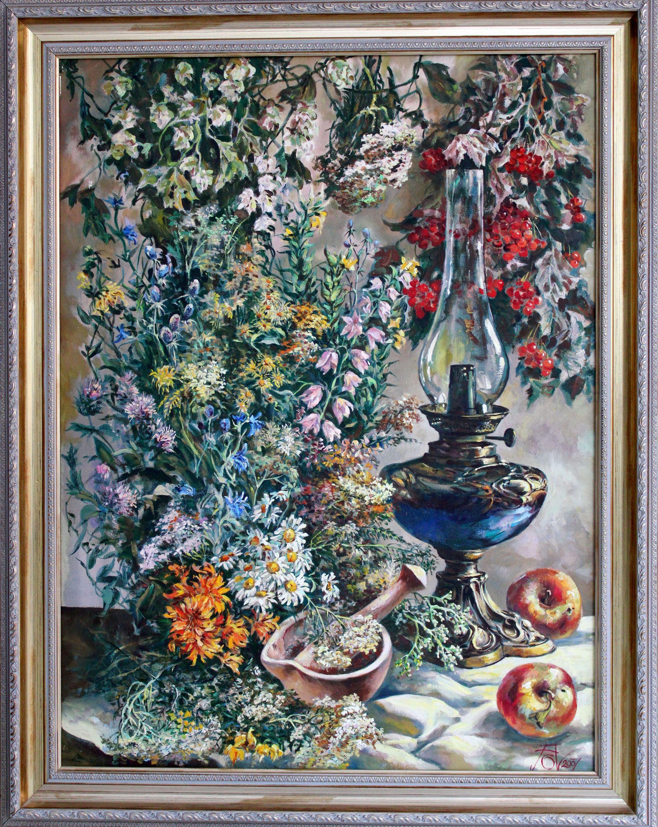 Stilleben mit Wildblumen. Öl auf Leinwand, 80,5x60,5 cm – Painting von Andrei Gorgoc 
