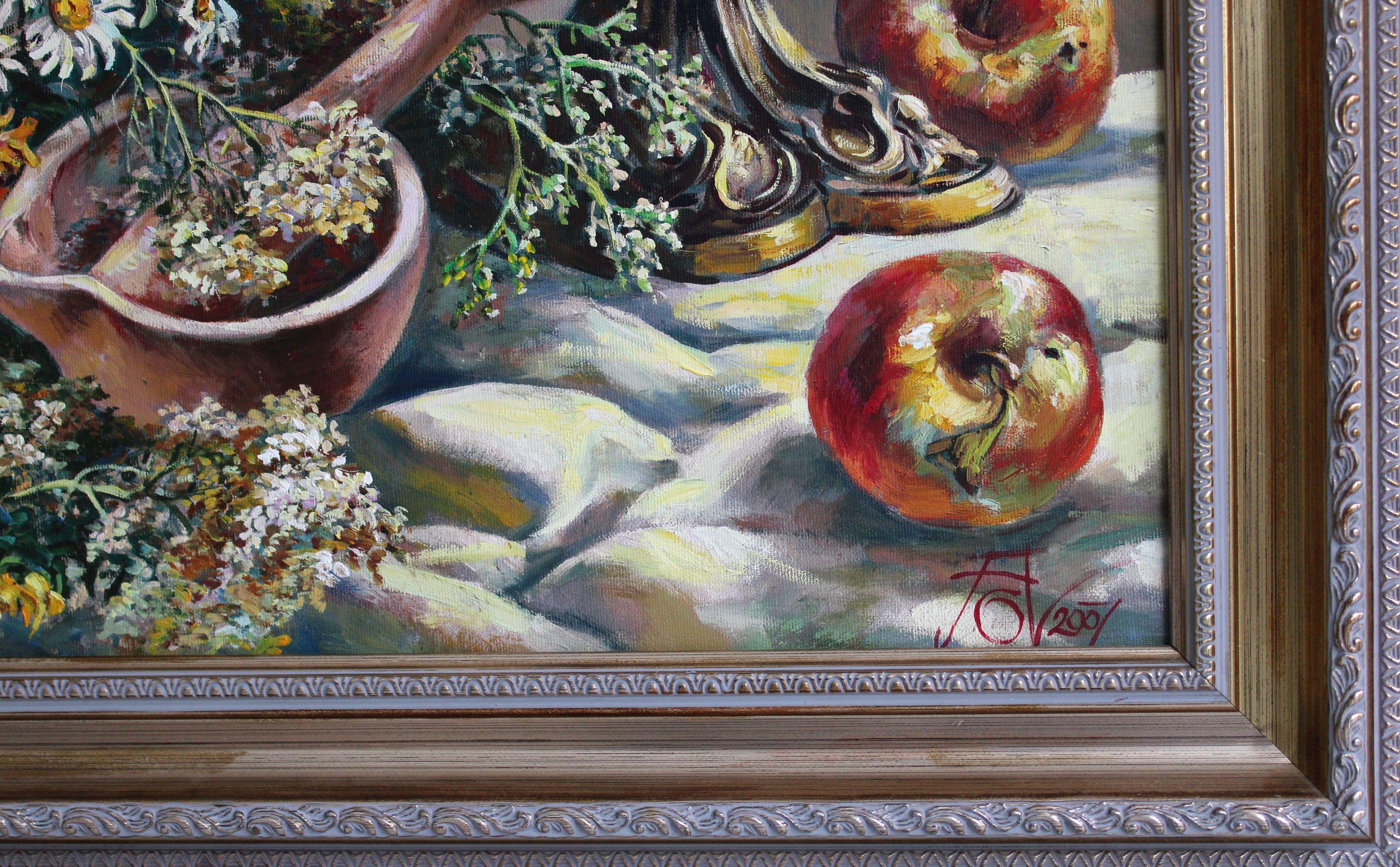 Stilleben mit Wildblumen. Öl auf Leinwand, 80,5x60,5 cm (Realismus), Painting, von Andrei Gorgoc 