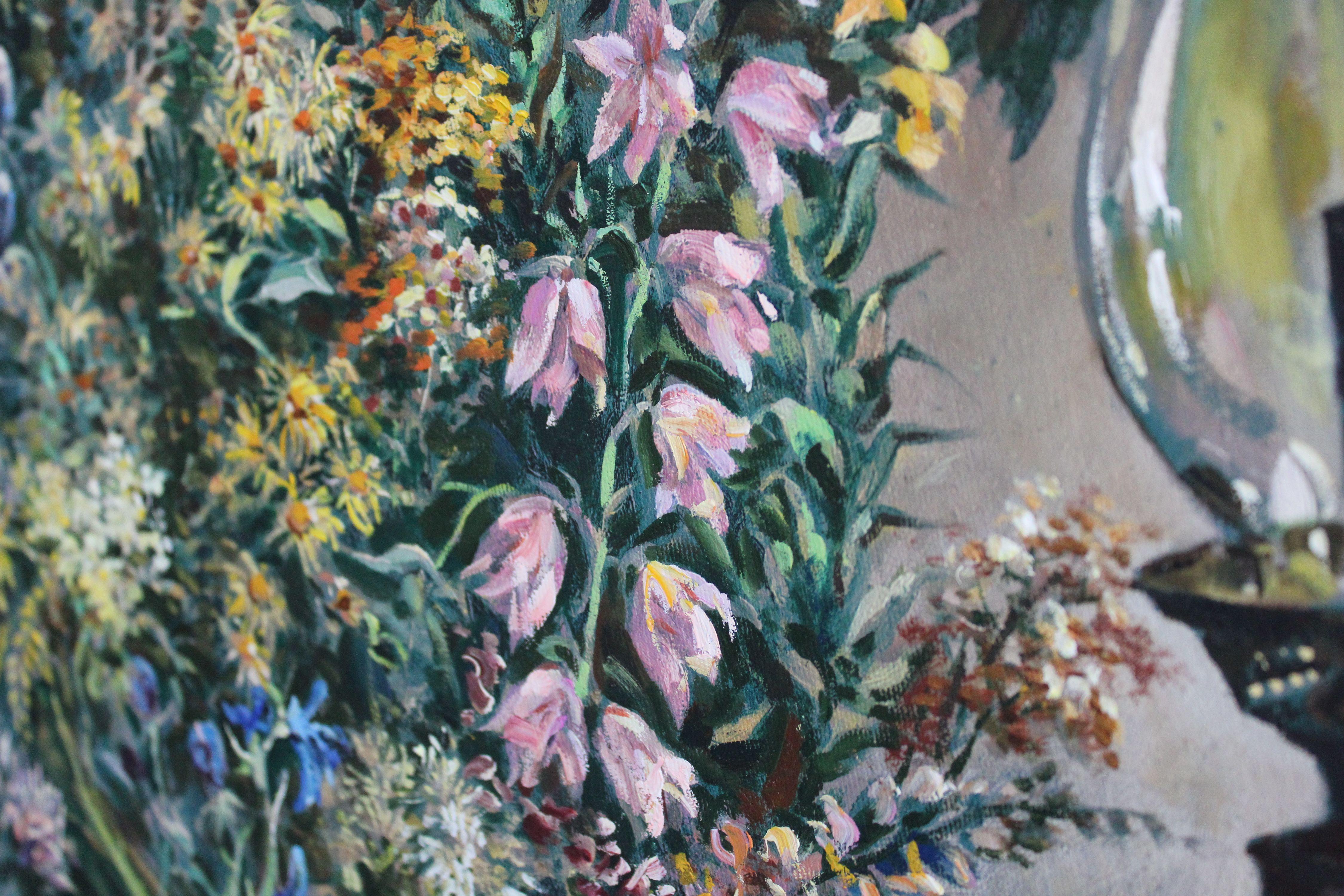 Stilleben mit Wildblumen. Öl auf Leinwand, 80,5x60,5 cm im Angebot 4
