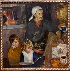 "Le favole della nonna" Olio su tela 93 x 93  1989