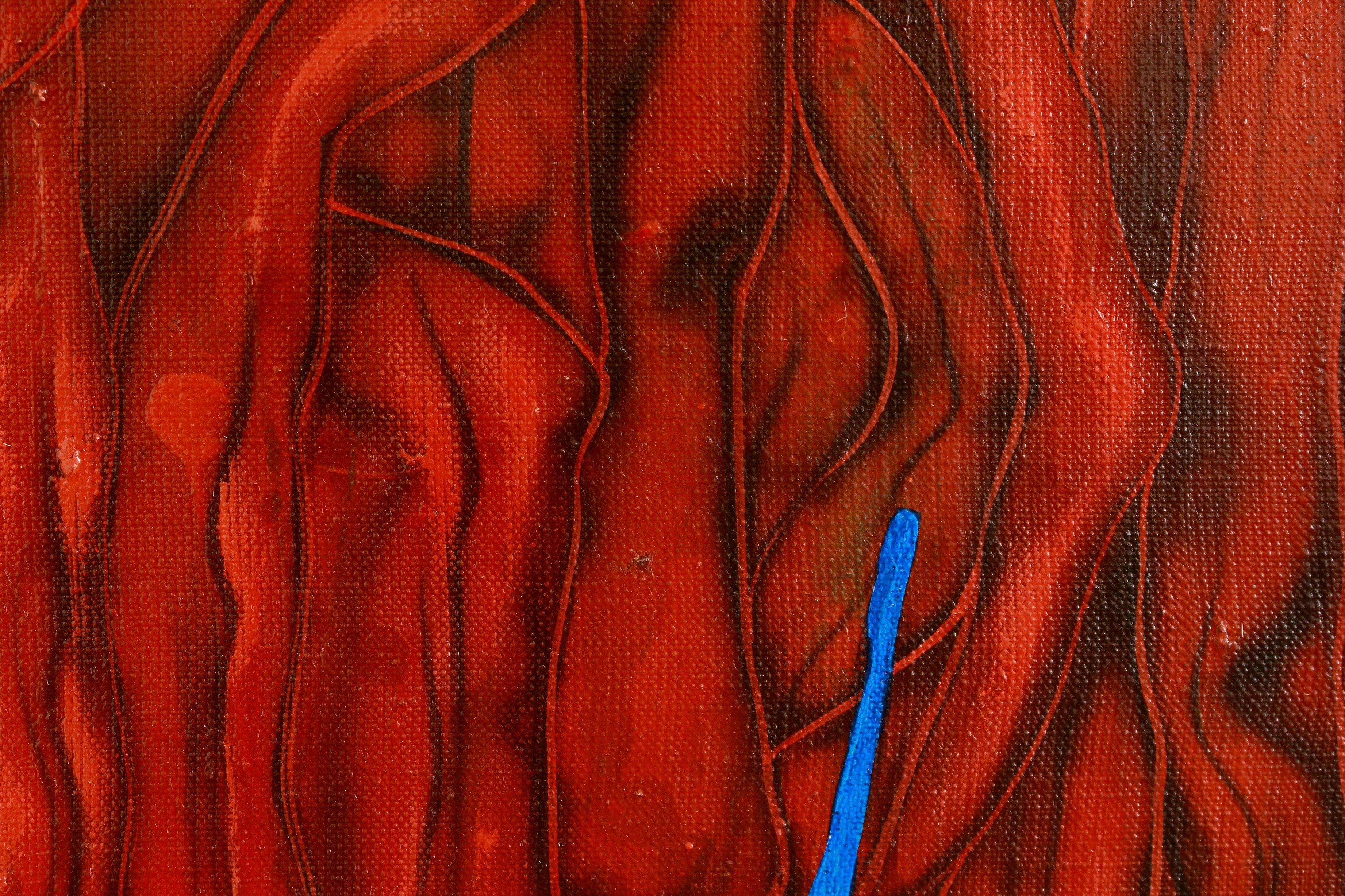 Il dipinto raffigura una tigre che beve acqua nascondendosi con cura tra l'erba fitta. Il riflesso nell'acqua ferma è così perfetto che sembra che due tigri si stiano baciando. Il colore rosso intenso indica l'avvicinarsi della passione. E solo una
