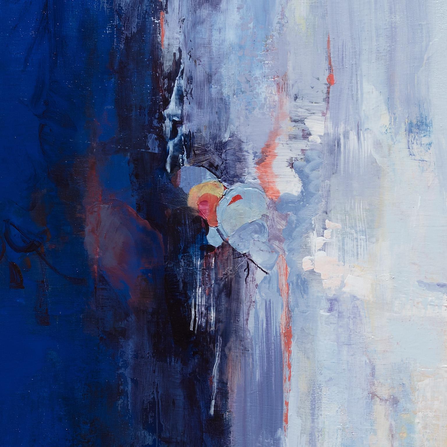 Anatomy of a Sunset - Grande peinture à l'huile abstraite d'un paysage en bleu - Abstrait Painting par Andrei Petrov