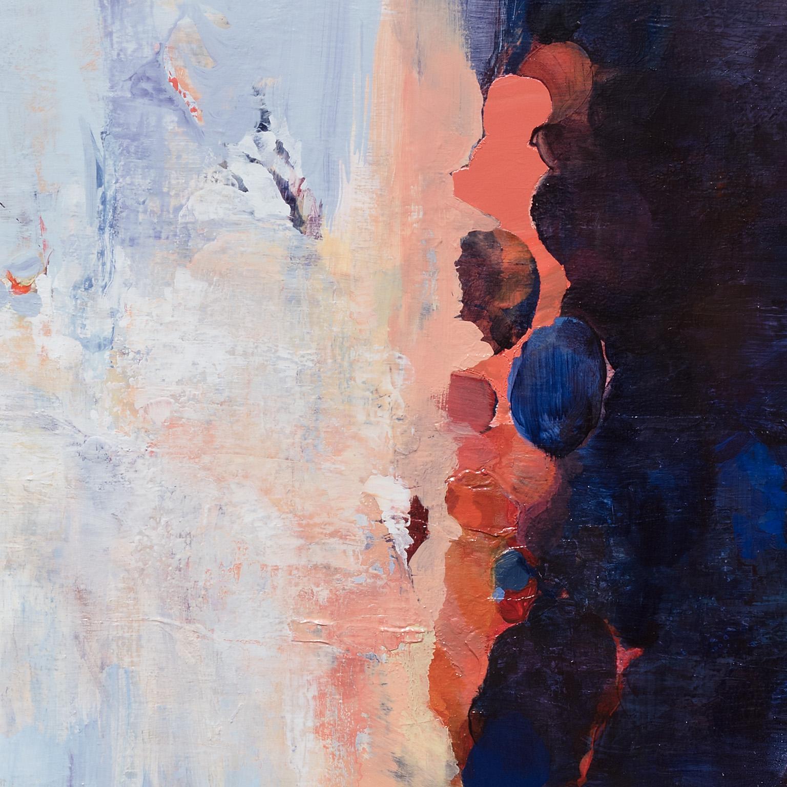 Anatomy of a Sunset - Grande peinture à l'huile abstraite d'un paysage en bleu - Violet Abstract Painting par Andrei Petrov