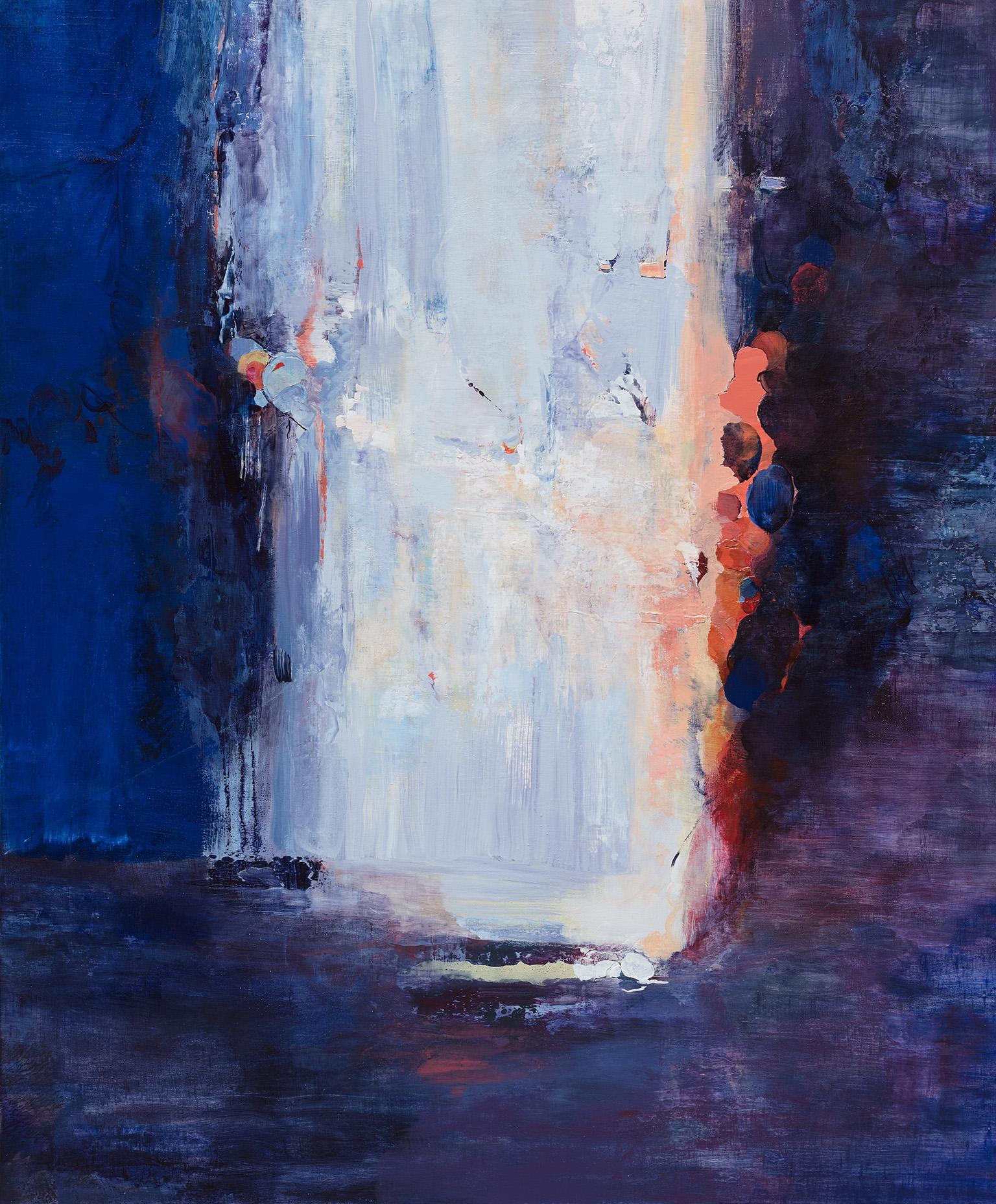 Abstract Painting Andrei Petrov - Anatomy of a Sunset - Grande peinture à l'huile abstraite d'un paysage en bleu