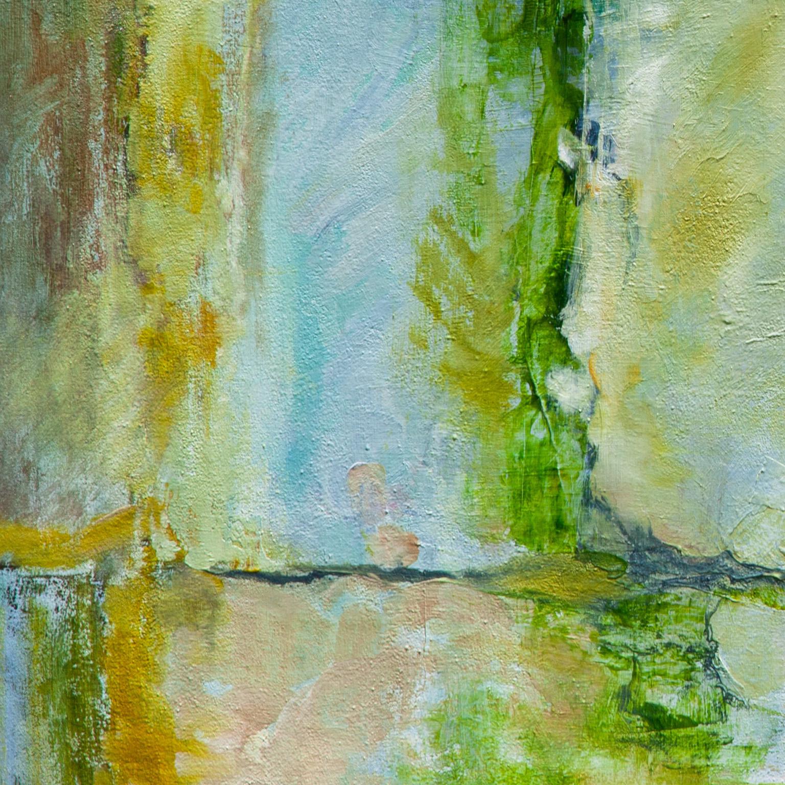 Ancient Aperture - Peinture de paysage abstrait vert sur toile - Abstrait Painting par Andrei Petrov