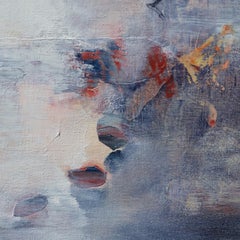 Blazing Days - Light Blue and Red Vertical Abstract Painting