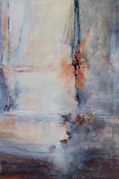 Blazing Days - Light Blue and Red Vertical Abstract Painting