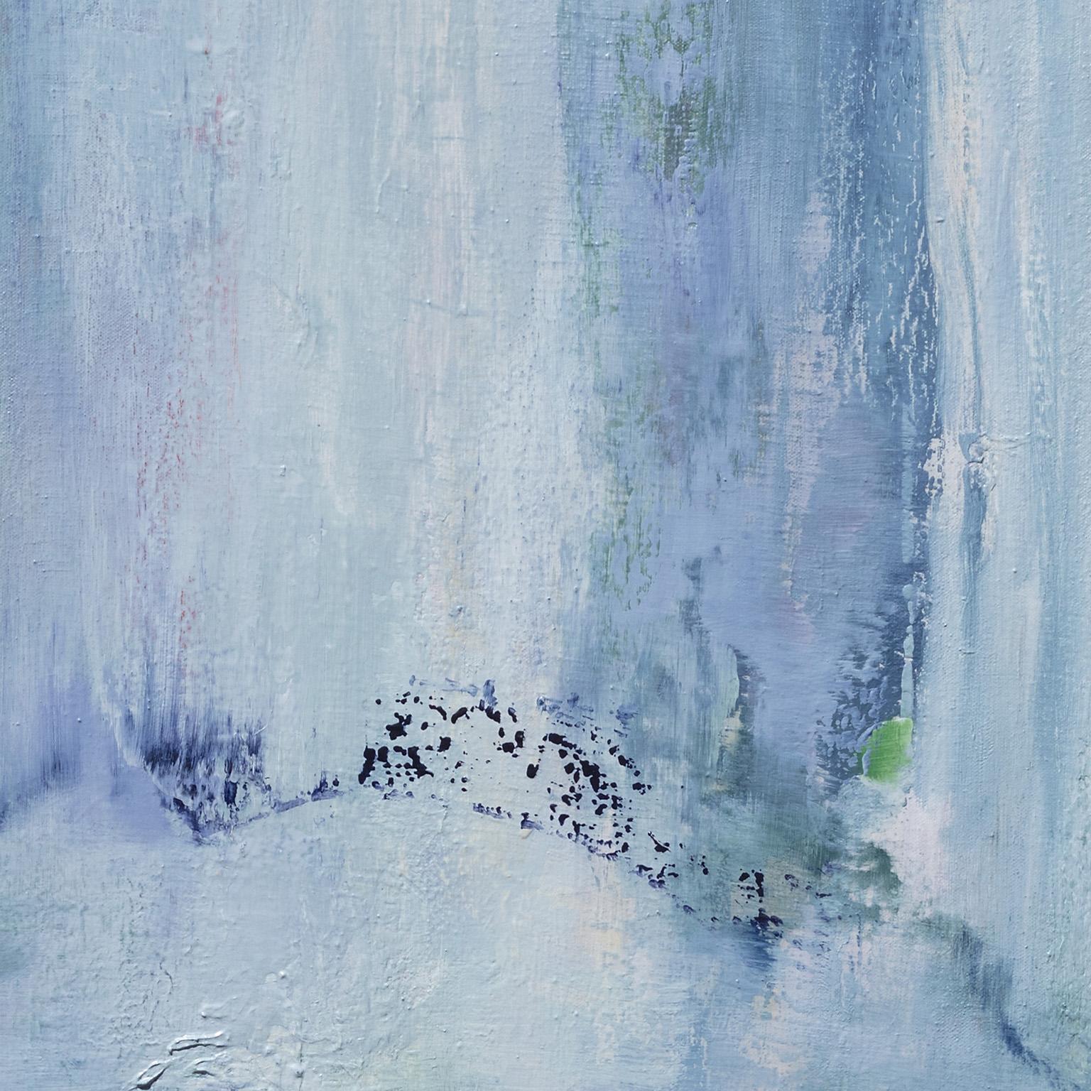Brief-Nachricht – Quadratisches abstraktes Landschaftsgemälde in Blau – Painting von Andrei Petrov